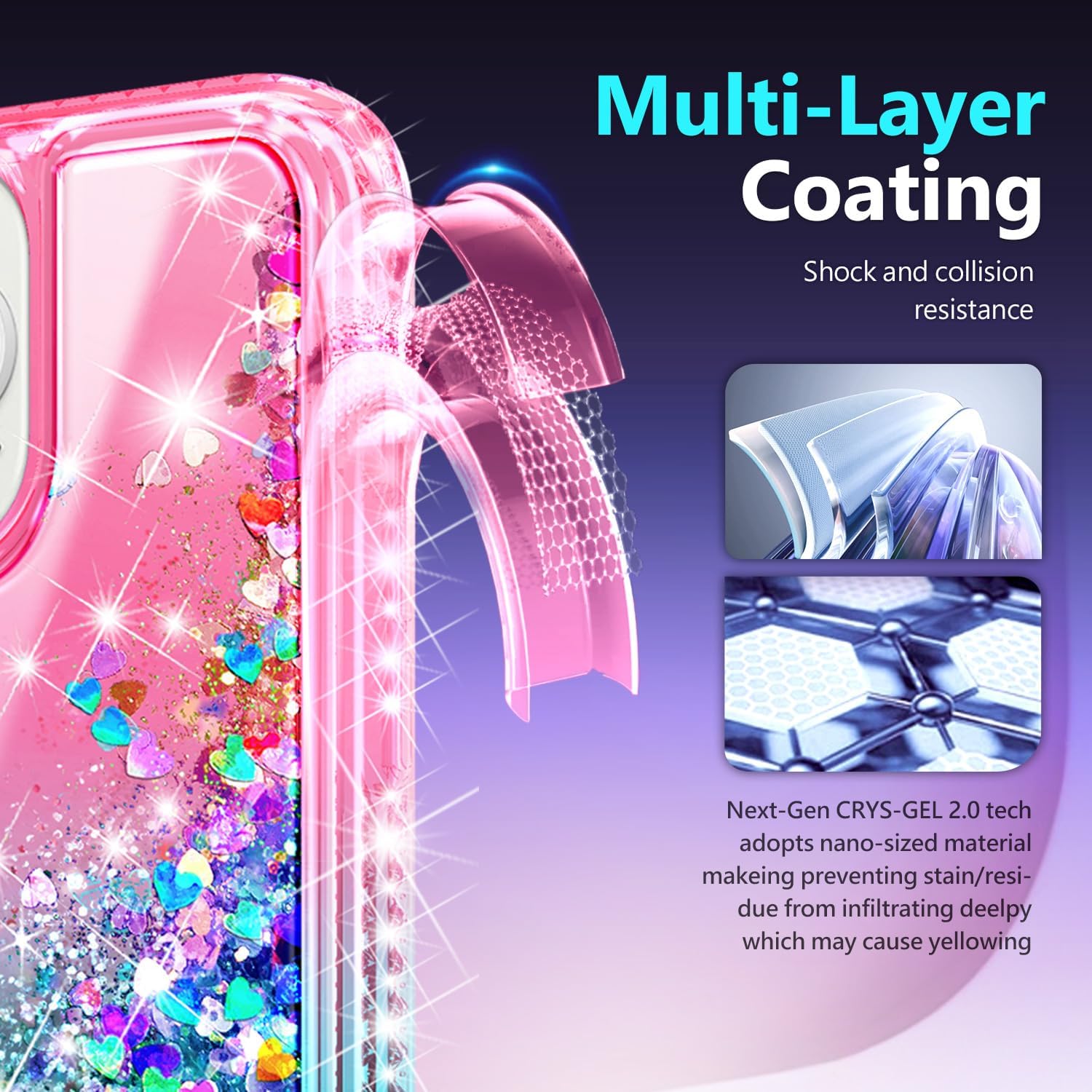 NGB Designed for iPhone 16 Plus Case, Pink/Aqua | Glitter Liquid Sparkle Cute Cover for Women Girls Kids | with Tempered Glass Screen Protector & Ring Holder & Wrist Strap - Image 6