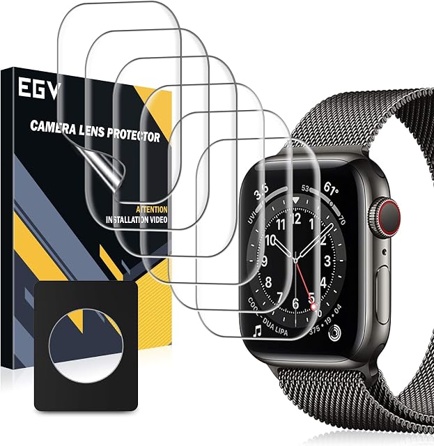 EGV 6 Pack Screen Protector Compatible with Apple Watch Series Series 7/8 41mm, Series 6/5/4 SE 40mm, Bubble Free, High Definition, Bubble Free, Clear Flexible TPU Film