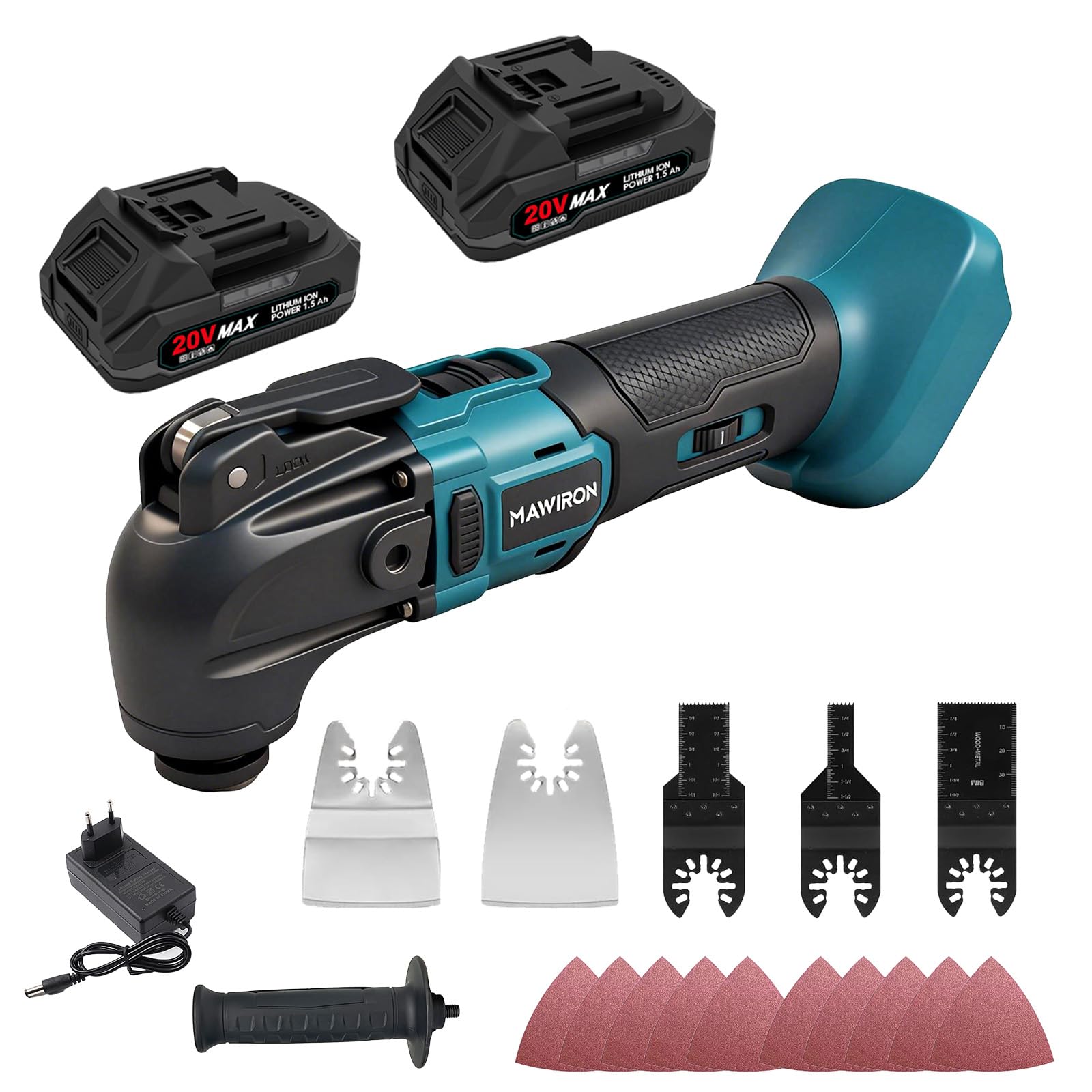 Oscillating Multi Tool, Cordless Multifunctional Swing Shovel, 6 Variable Speed 6000-20000 RPM, with 2pcs 3000mAh 18V Battery, 4° Oscillation Angle, 26 Accessories for Sawing/Cutting/Sanding