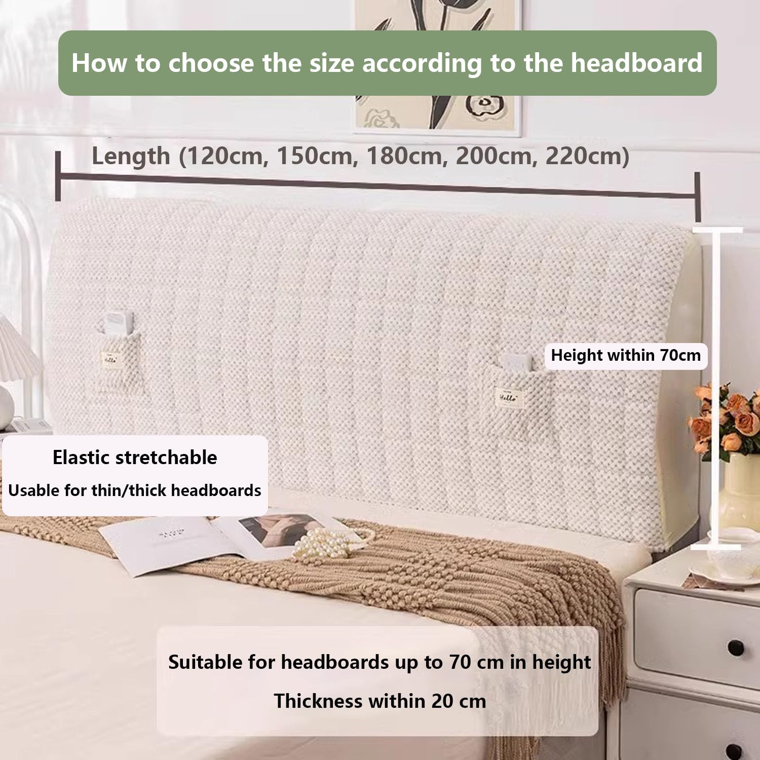 Copri Testiera Letto,Tessuto Di Velluto Di Fagioli,Testiera Lavabile Copri,Antipolvere In Cover,Universale Copertura Per Testiera Per Letto,Copri Testiera Letto Matrimoniale Imbottito(180*70cm,Caramel