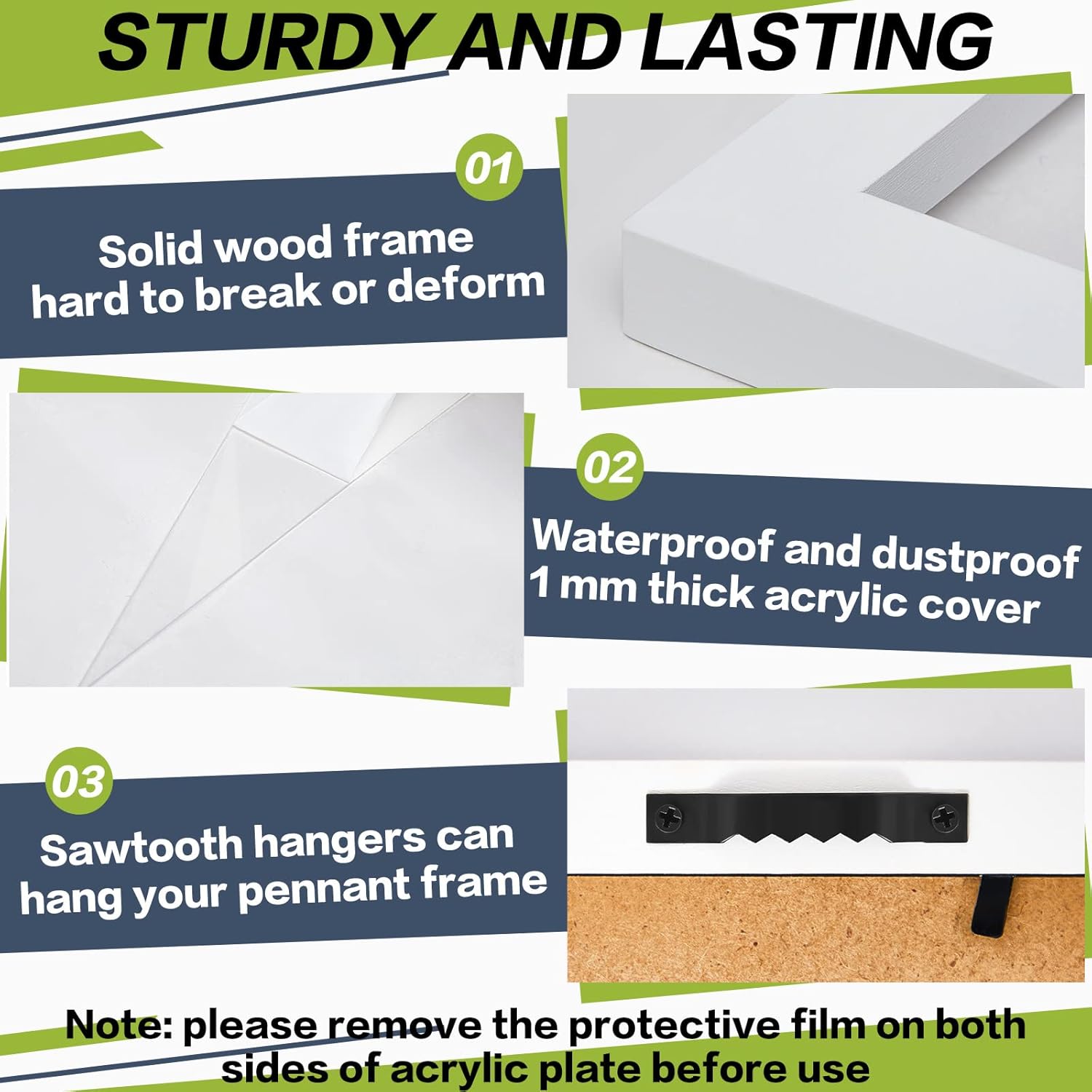 Wesiti 2 Piece Pennant Frame Holders 12 x 30 Inches Wooden Flag Frame Case for Team Pennants Display