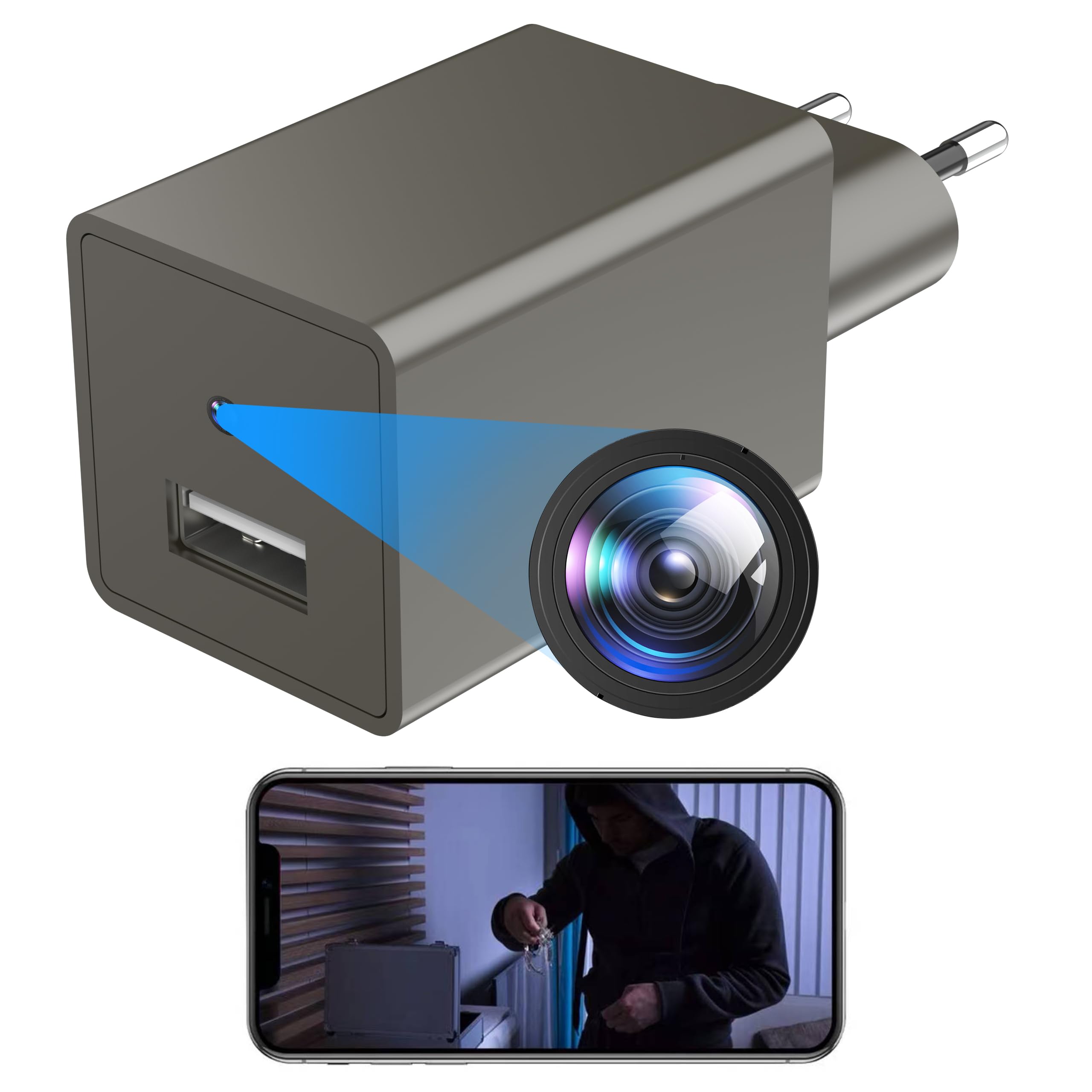 Caméra Espion WiFi 1080P Mini Caméra Surveillance Discrète Détecteur Mouvement (Olive)