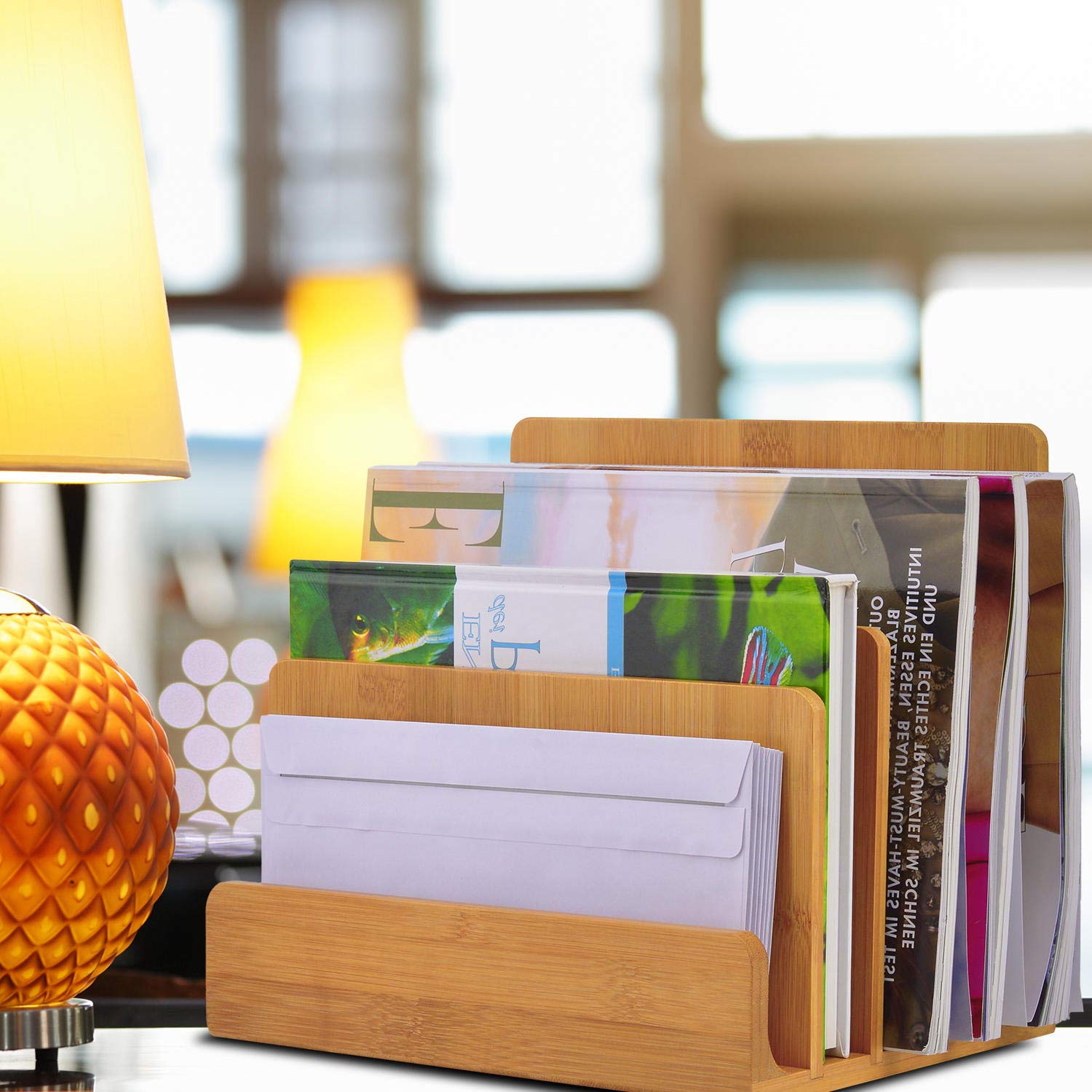 Dimono® Porte-revues et porte-documents Organisateur de bureau en bambou ; porte-documents, porte-courrier, casiers à papier Porte-revues pour la maison, le bureau, le cabinet médical