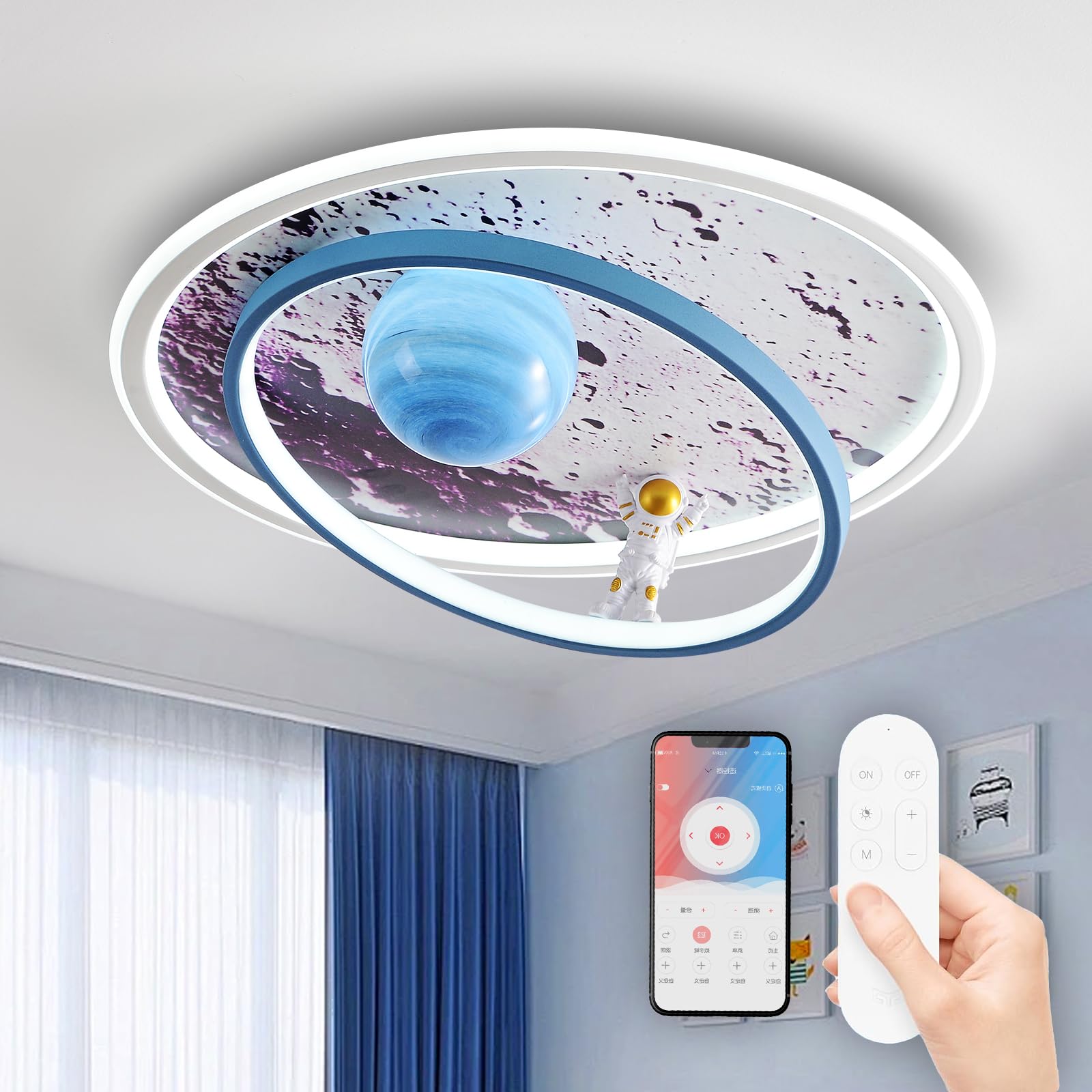 Lampada da soffitto a LED per bambini, Plafoniera Cameretta Bambini Dimmerabile con Telecomando, Lampada Soffitto Camera da Letto Astronauta, Cartoon Lampada da Soffitto Creativa per Bambino Ragazzi