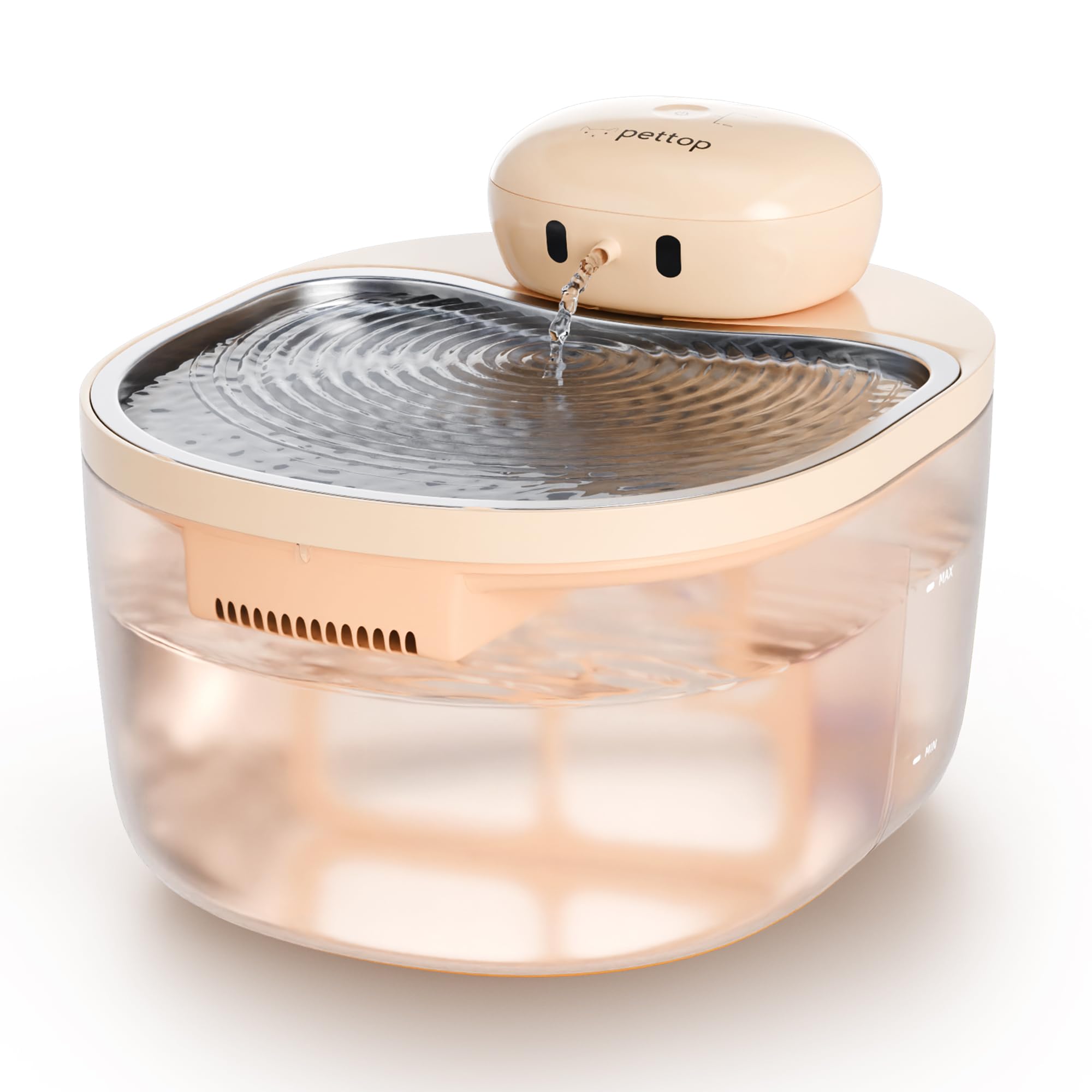 [PetTop] Pumpless Cat Water Fountain - 102oz/ 3L - Stainless Steel Tray – 3600mAh Battery Operated with Motion Sensor -Little Octopus Water Dispenser