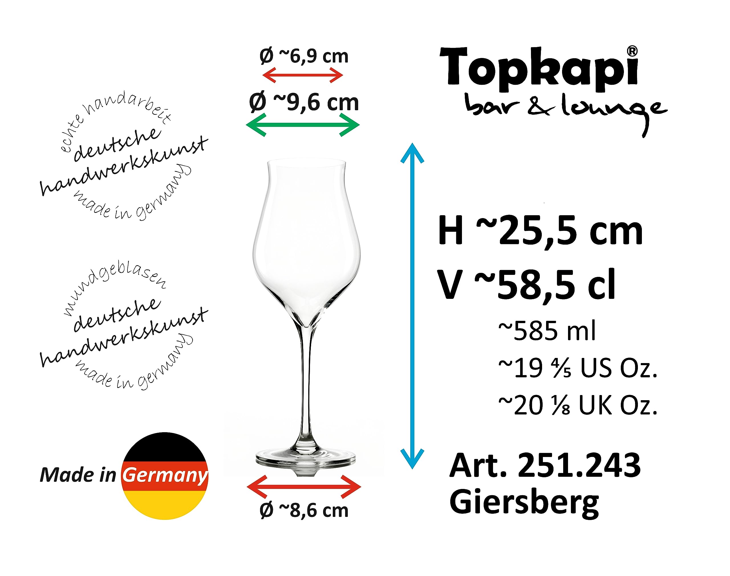 Topkapi Elite Aperol Spritz Set Giersberg XL – 2 copas de vino de 585 ml | Aperol - Vaso de cóctel hecho a mano sin plomo para aperol Spritz, Lillet, Hugo, Amalfi, cócteles