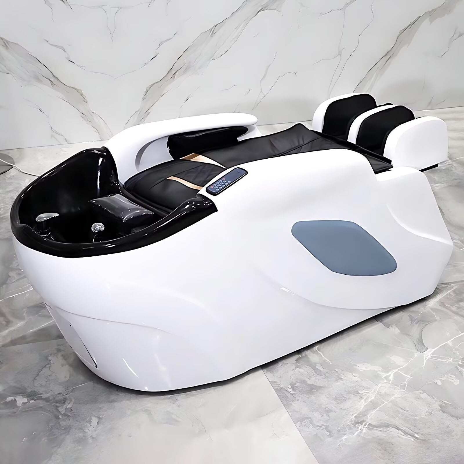 Salon-Spa-Liege in einzigartiger weißer Form, Kopf-Spa-Ausstattung, Begasung, intelligente Ein-Klick-Massage, automatische Beinhebung