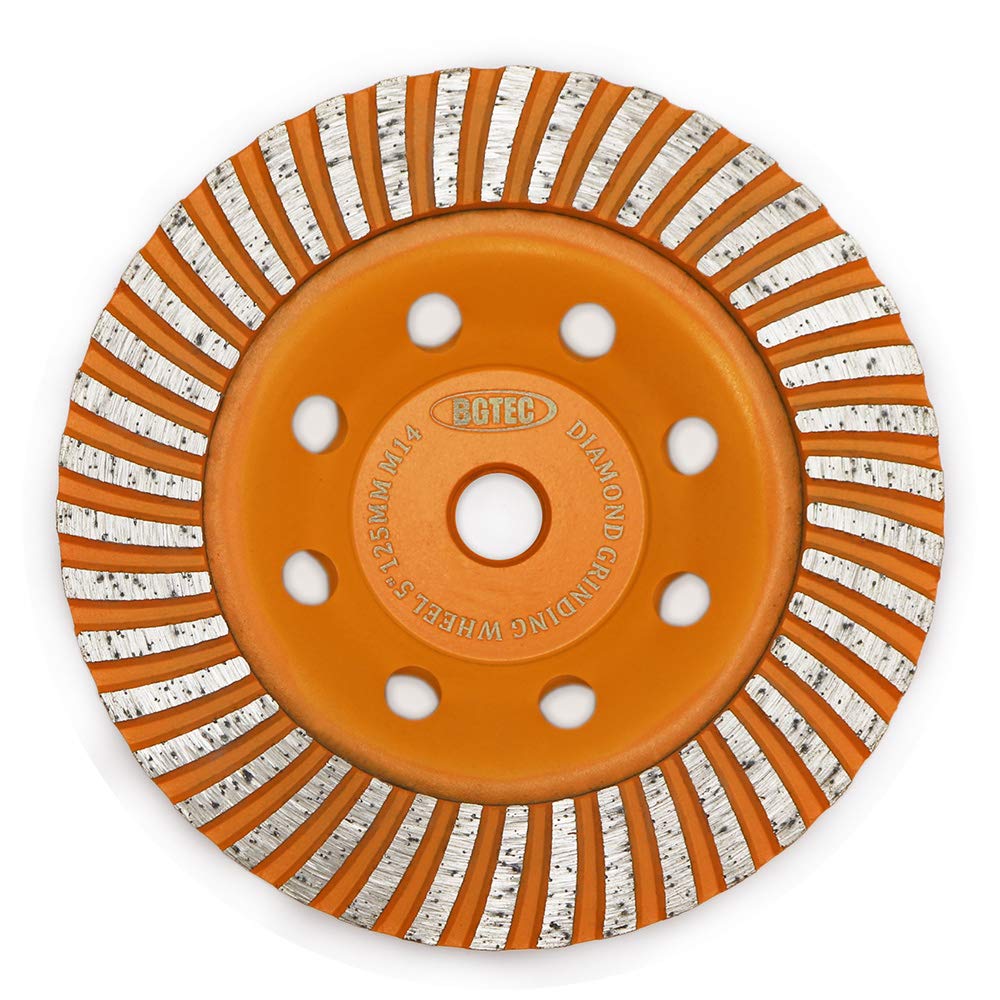 Muela abrasiva de superficie de copa de diamante, BGTEC 1 pieza Disco de amoladora de diamante de hormigón Turbo Row de 125 mm con rosca M14 para mampostería de mármol de piedra de granito