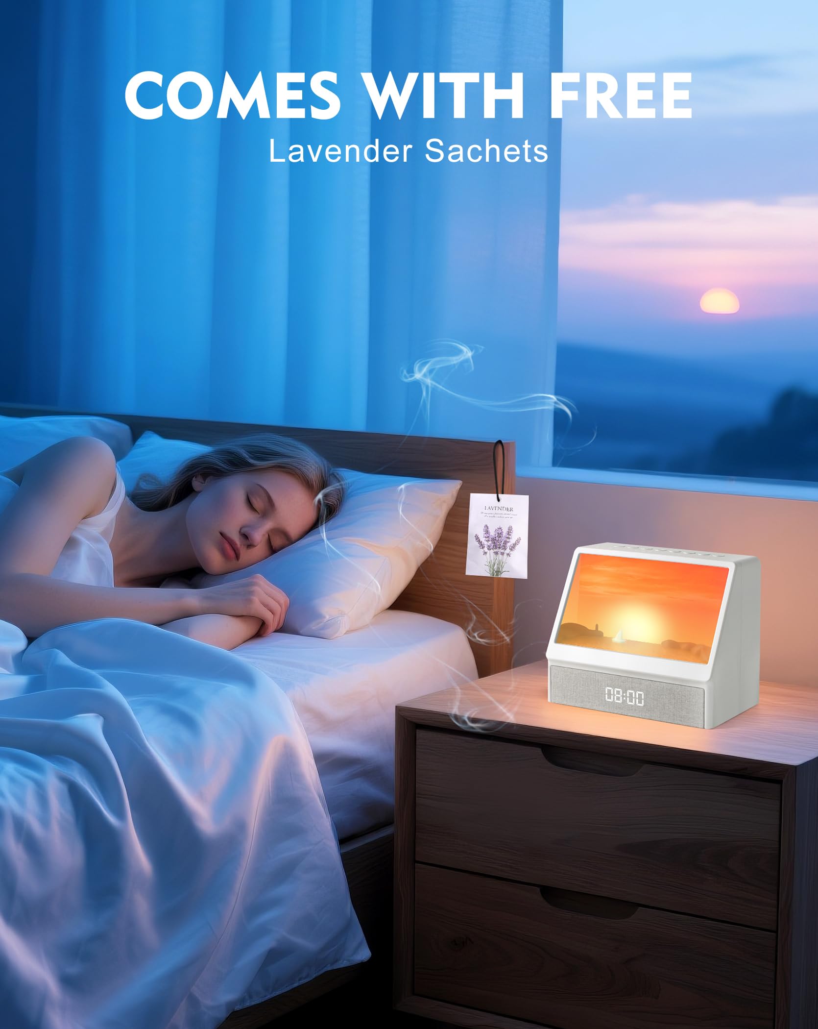 Sonnenaufgangswecker für Schwerschläfer, Sonnenlichtwecker mit 10 Szenensimulationen für den Schlaf, 12 Weißes Rauschen Soundmaschine mit Bluetooth-Lautsprecher