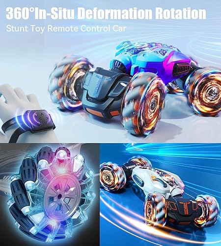 Miniatura 2 de Gesture - Auto de control remoto con aerosol, transformación 4WD 360 gira todo terreno 2.4 GHz juguete con luces de música, autos de acrobacias RC