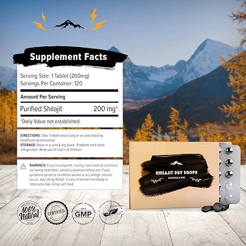 Miniatura 7 de Shilajit - Gotas secas  60 unidades, rica en ácido fúlvico natural, Shilajit siberiano original, 100% puro, complejo de minerales traza