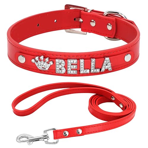 SARUEL Conjunto De Correa De Collar De Perro Personalizado,Collares De Diamantes De Imitación para Cachorros…
