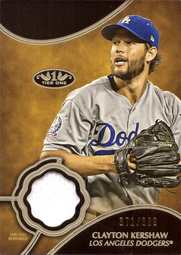 2019 Topps Tier One Relics #T1R-CKE Clayton Kershaw Game Worn Dodgers Jersey Baseball Card - Only 399 made!