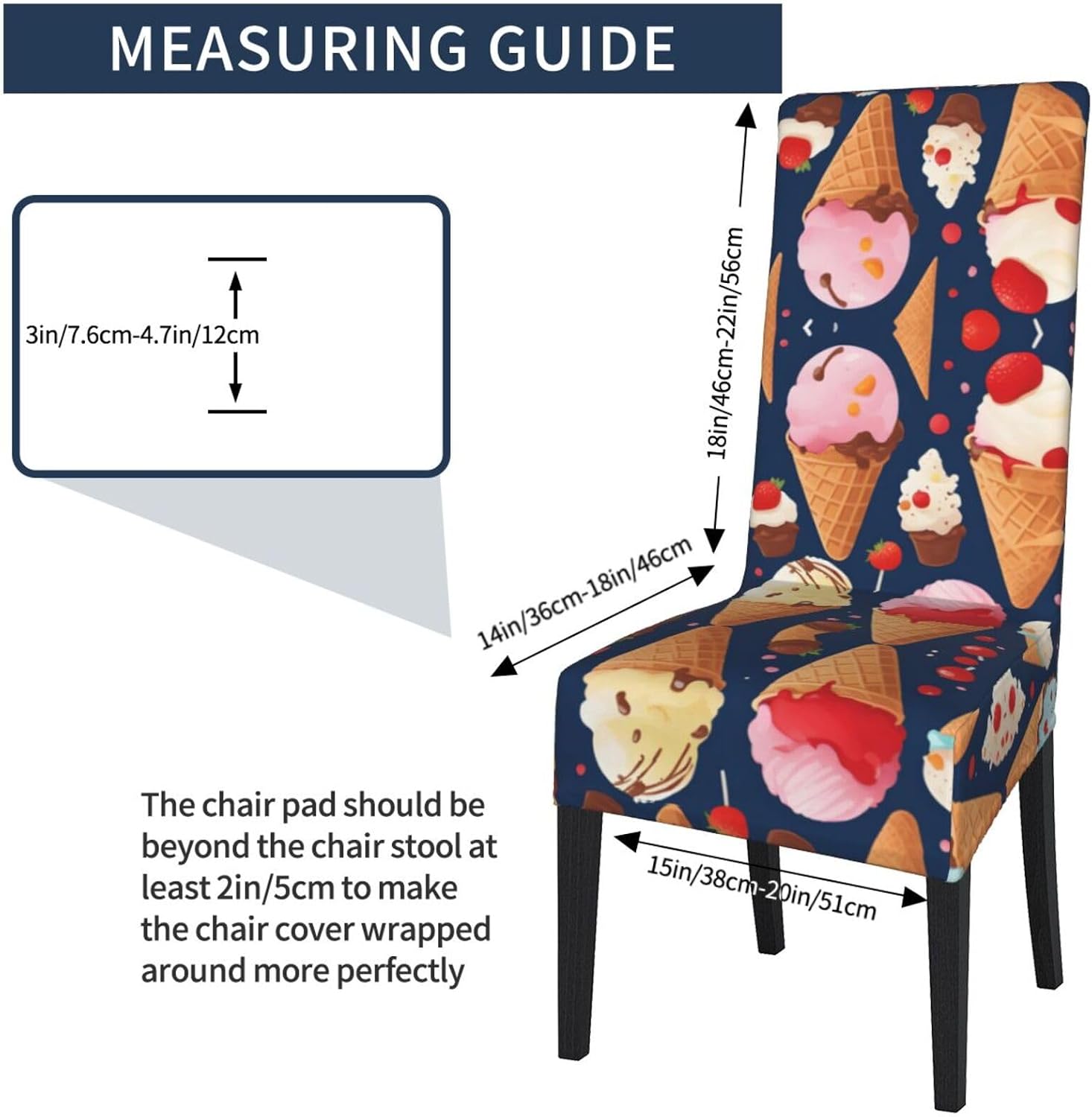 Sweet Ice Cream Prints Protection Cover for Dining Chair - Stretchable Chair Throw Covers for Dining Room, Hotel Event Party