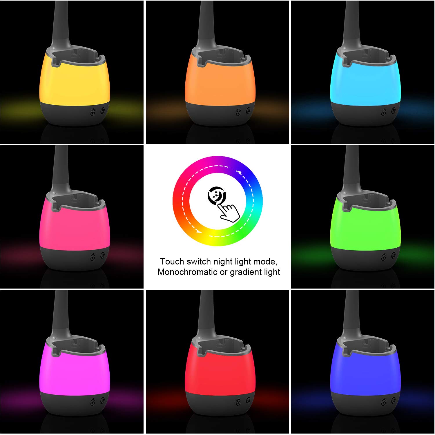 ERAY Lampe de Bureau Enfant, Lampe de Table D'étude Eye Caring avec Porte-Crayon/Batterie 2000mAh/8 Veilleuse Colorée/3 Modes/3 Niveaux de Luminosité/Contrôle Tactile, Lampe de Chevet pour Enfants