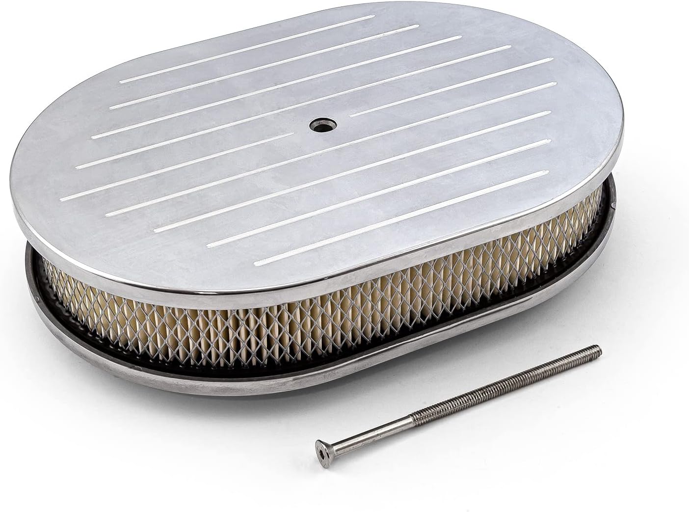 Speedmaster PCE104.1005.02 12" x 2" Oval Ball Milled Polished Aluminum Air Cleaner Kit