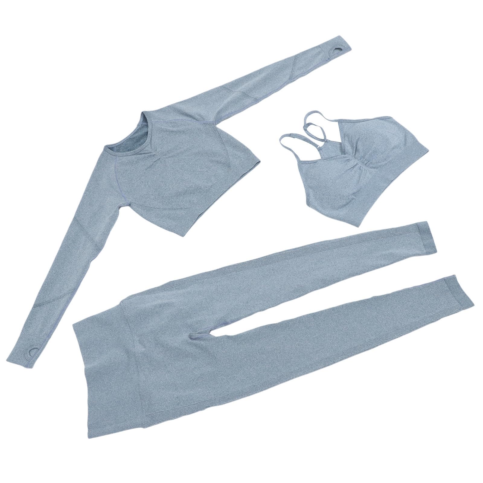 VILLCASE Completo Yoga Donna Senza Cuciture, Set Abbigliamento Fitness a Vita Alta, Maniche Lunghe, Blu, per Appassionate di Yoga, Fitness e Uso Quotidiano