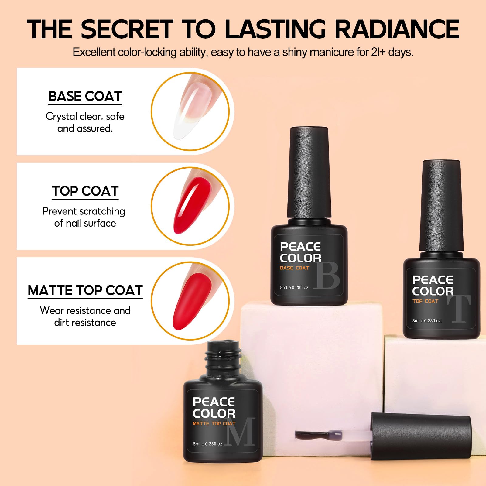 PEACECOLOR Kit Uñas Semipermanentes 31PCS ,15 Colores Esmaltes Semipermanentes para Uñas con Lampara UV Kit Manicura Semipermanente con Mate Top Base Coat Set