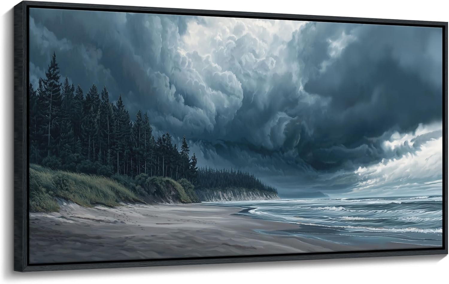 YDYSUNE Beach Wall Art Navy Blue Picture Coastal Sea Wave Wall Decor Canvas Print Pictures for Living Room Bedroom Decoration,Forest Framed Artwork Decor Size 20x40 Inches