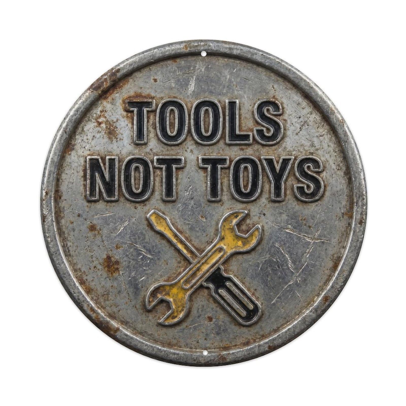Tools Not Toys Vintage Round Man Cave Retro Slogans 1 Metal Tin Sign Plaque Wall Decor for Cafe, Club, Garden Round Metal Poster 8x8Inch