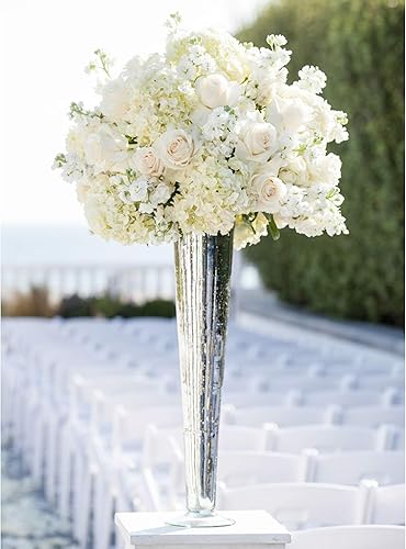 Miniatura 5 de WGV - Jarrón de vidrio de trompeta, abierto de 4 pulgadas, altura de 27 pulgadas, varios tamaños a elegir, maceta floral Pilsner alta transparente,