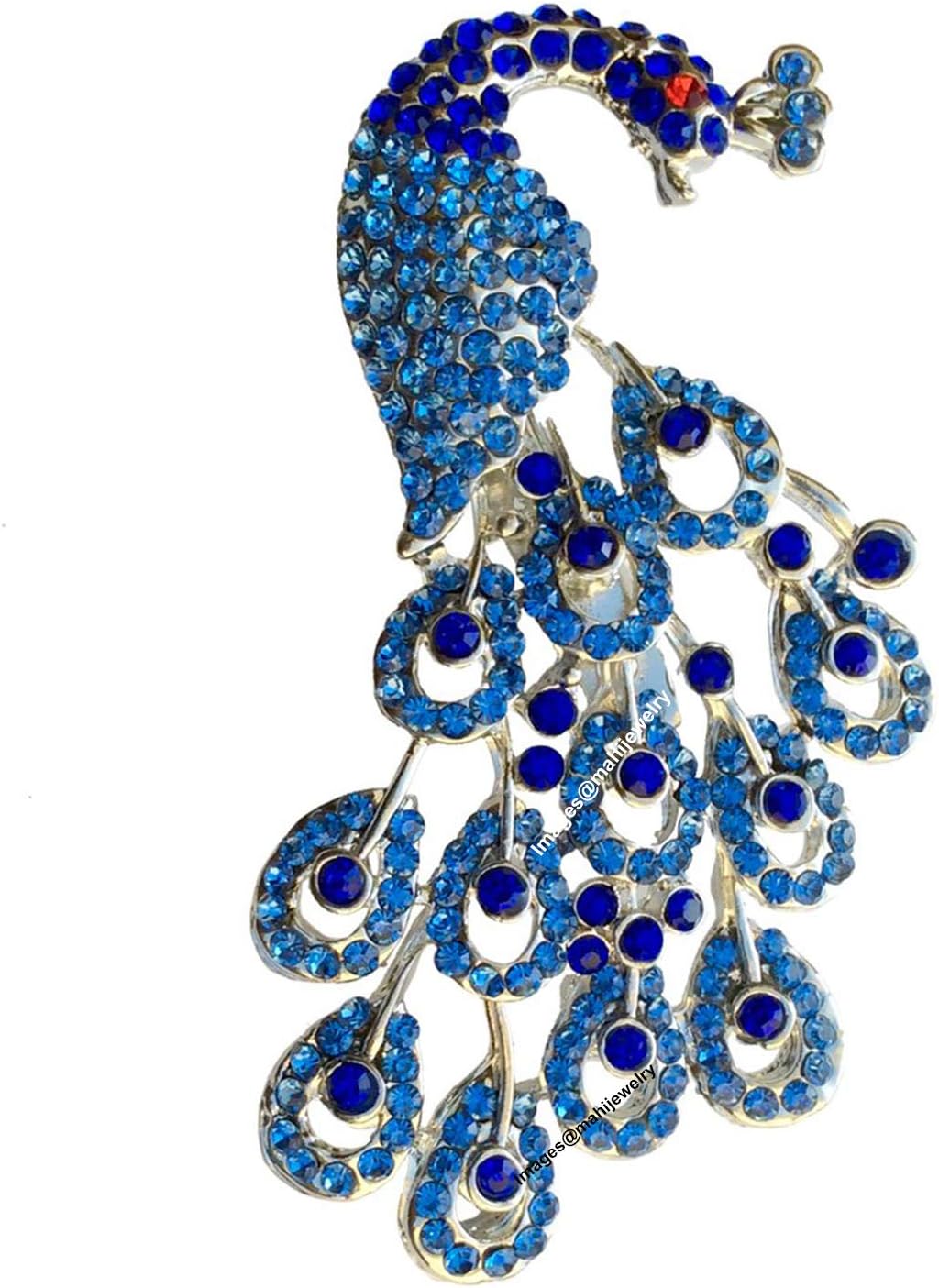 Sparkling Blue Crystals Peacock-Shaped Brooch/Saree Pin for Women (BP1101029R)