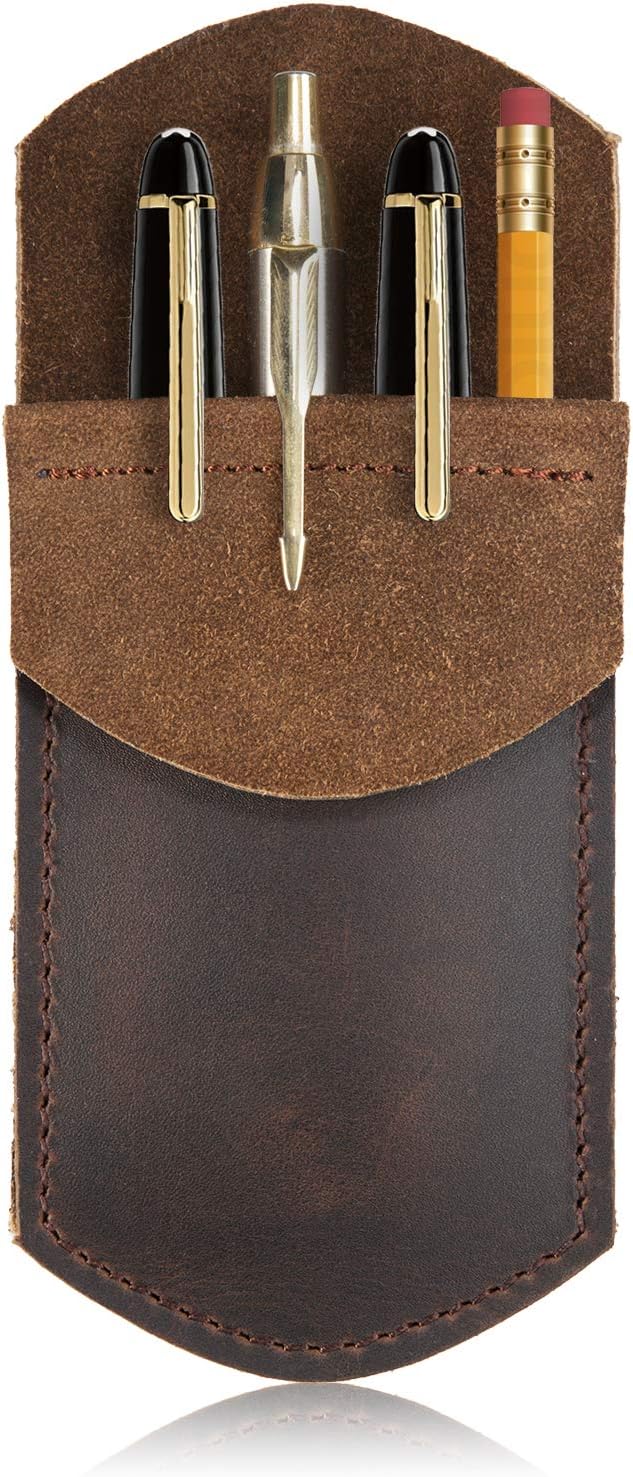 Nabob Leather Rustic Leather Pocket Protector For Pens Pencils Office & Work Essentials Pen Holder Is Handmade (Brown)