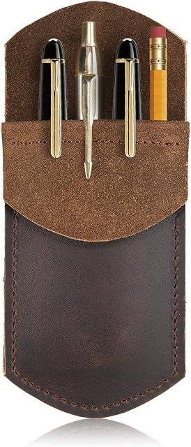 Rustic Leather Pocket Protector for Pens, Pencils, Office & Work Essentials, Pen Holder is Handmade by Nabob Leather (Brown)