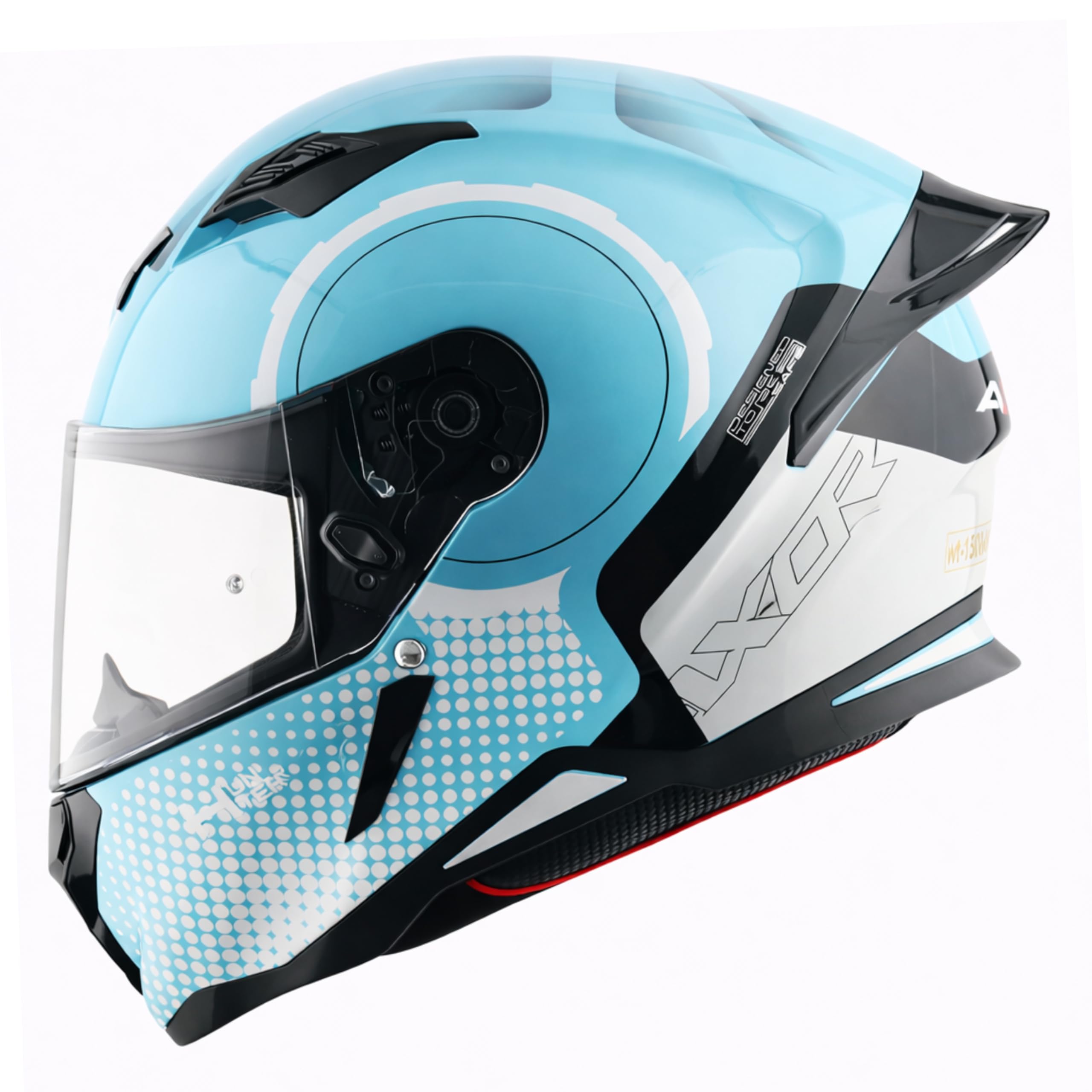 Axor Hunter Spear ISI ECE and DOT Certified Gloss Finish Full Face Helmet for Men with Pinlock Fitted Clear Visor-Hex Blue White-L
