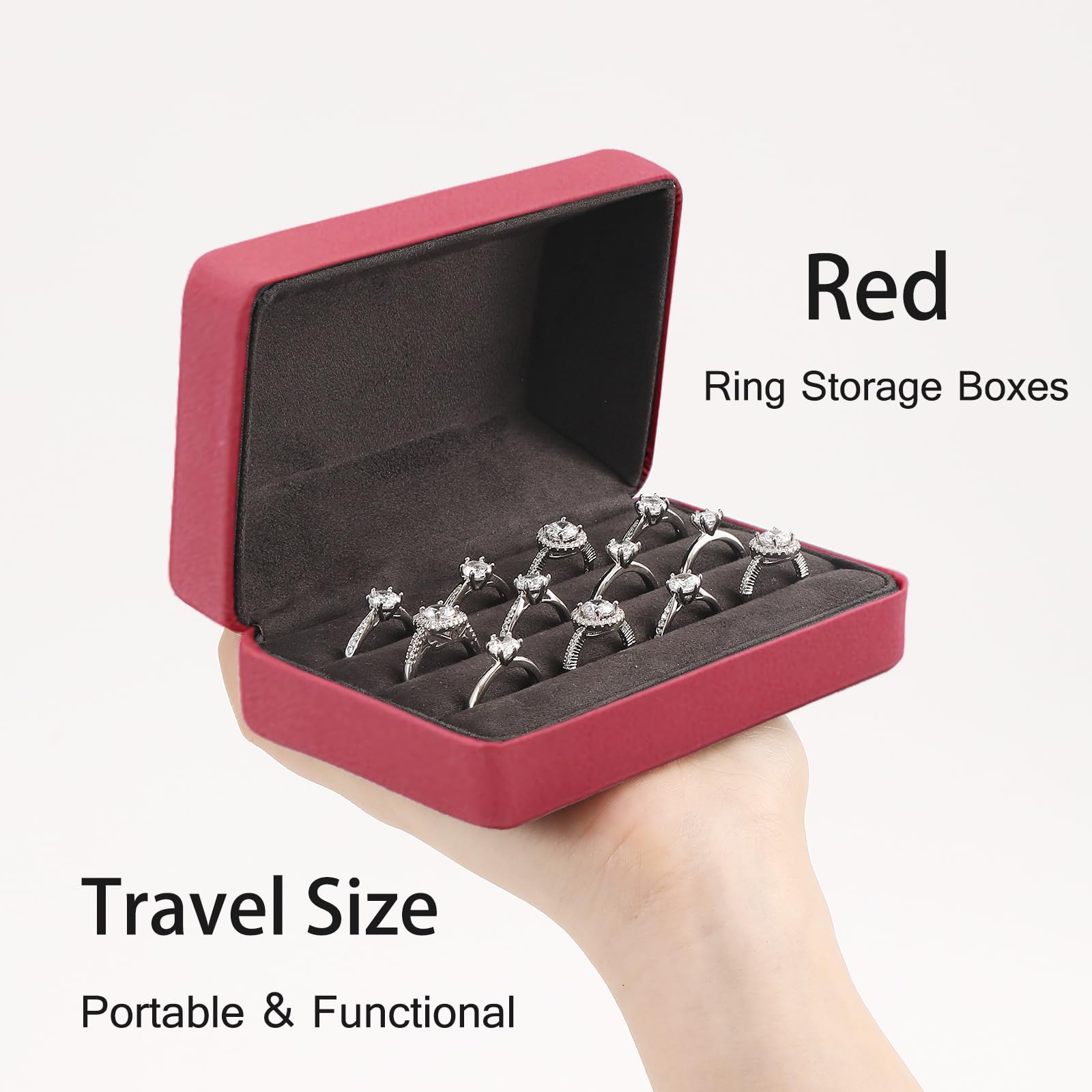 RYOEIKT Multi-Ring Storage Box - Compact Travel Jewelry Organizer With Soft Interior