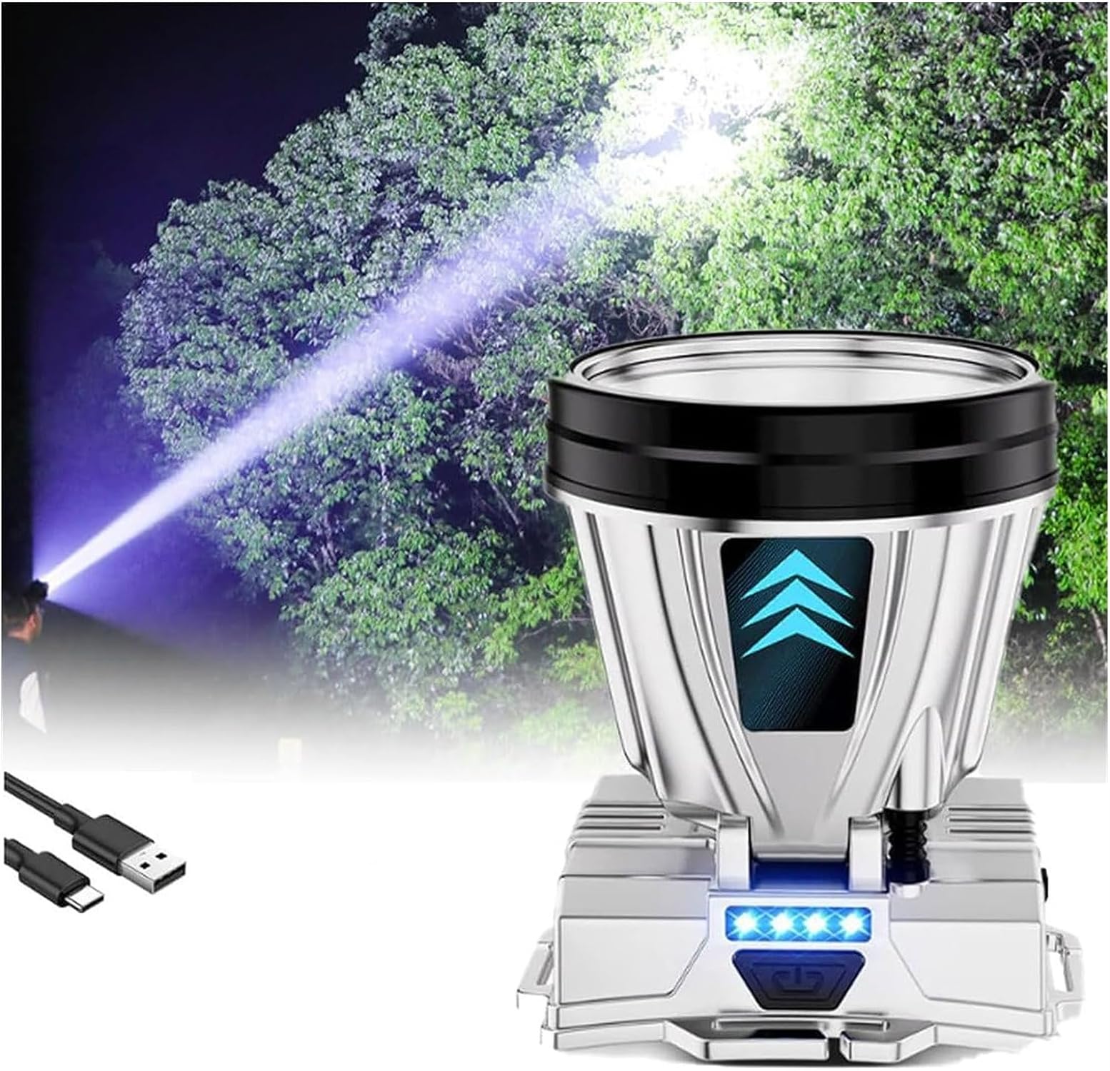 Zooarts Super Bright Rechargeable High Power Headlamp, LED Headlamp Rechargeable Head Lamp,Head Lights for Forehead Battery Powered,Outdoor Waterproof Camping Running Portable Headlamp (White Light)