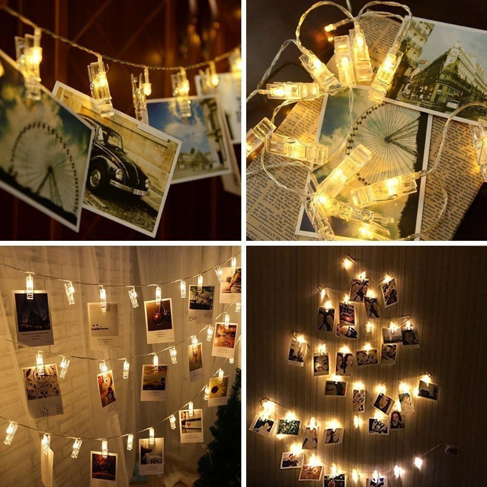 8 modos, 40 luces LED con clip de fotos con mando a distancia, luces de hadas para colgar fotos tarjetas, regalo ideal para decoración de dormitorio (USB alimentado 40 LED)