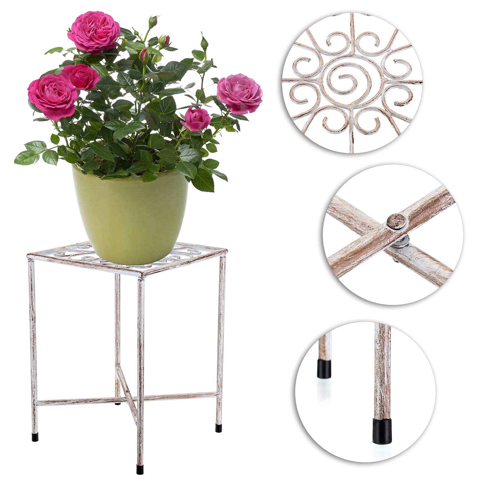 Support De Pot De Fleurs SUMNACON - Métal Noir 20.5x20.5x28cm - Pour Intérieur Et Extérieur