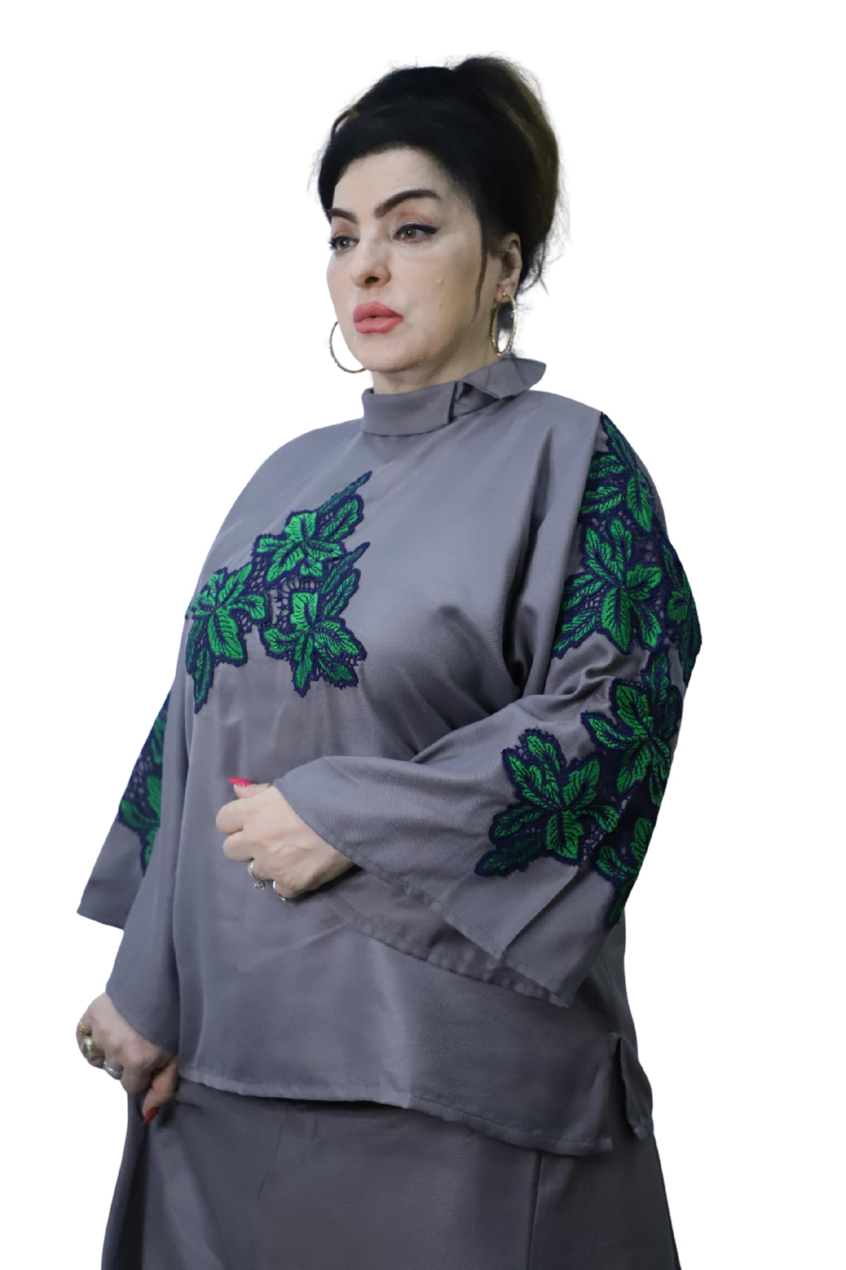 Ash grey Sufini material Korean style with lace-work. Top and Skirt II Size