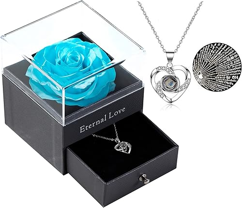 Miniatura 2 de Ocosy Regalos de flores para el día de la madre para ella, flor real preservada con collar de corazón plateado "I Love You in 100 idiomas, regalo de