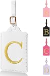 Personalized Initial Luggage Tags for Suitcases,Leather Letter Cute Luggage Tags with Privacy Name Card,Embroidered Monogrammed Travel Bag Backpack Tag Gifts for Women Kids Girls Teens(Black-A)
