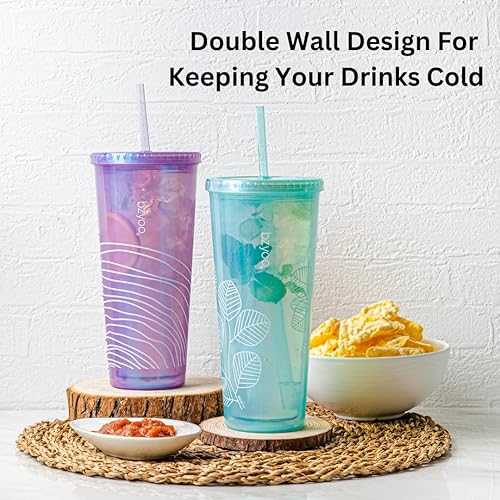 Miniatura 8 de bzyoo Paquete de vasos verdes SUP - Vaso aislado al vacío de acero inoxidable de doble pared con popote y tapa + vaso de plástico de doble pared de