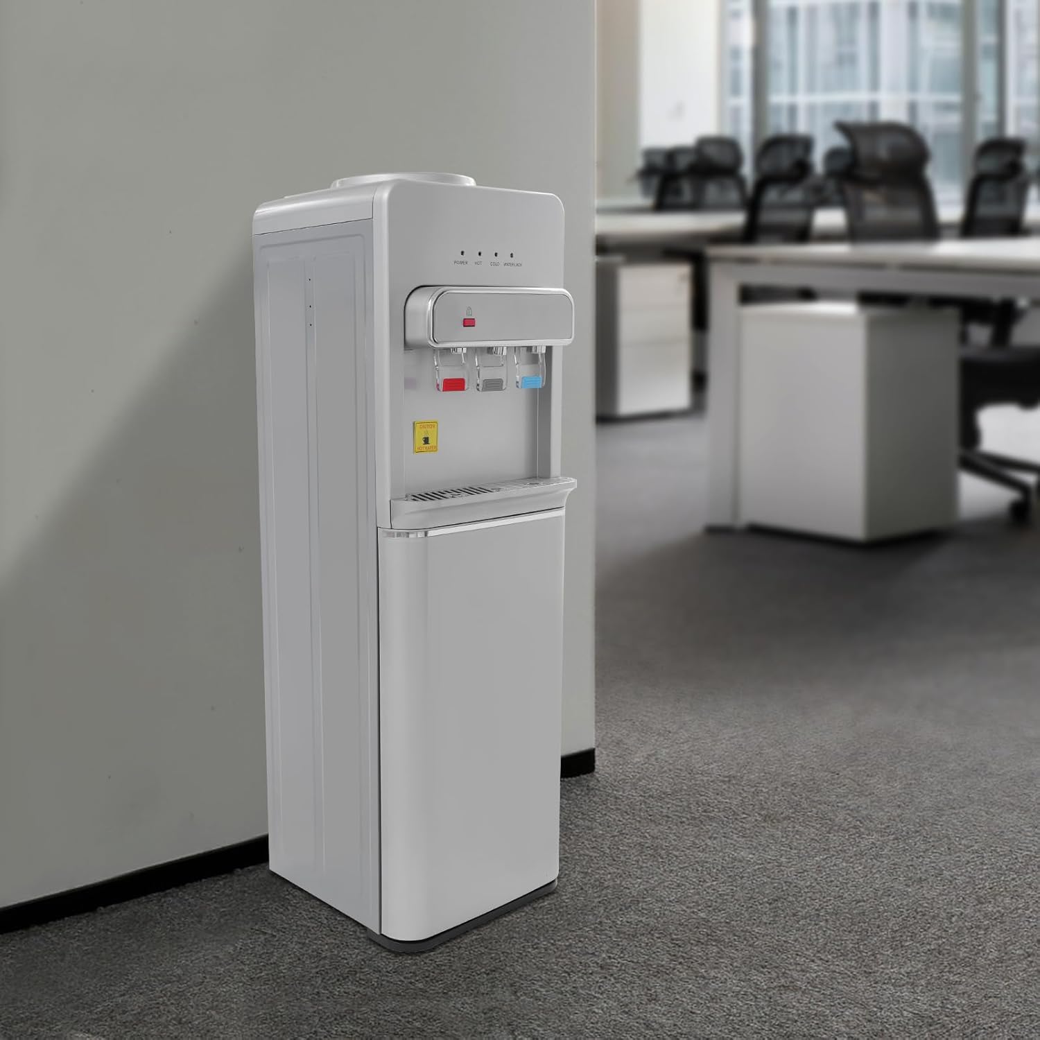 Bottom Loading Water Cooler Dispenser for 5 Gallon Bottles - Hot and Cold Water Dispenser with Hot, Room & Cold Spouts Bottom-Mounted for 3 or 5 Gallon Home, Office, Apartment (Silver)