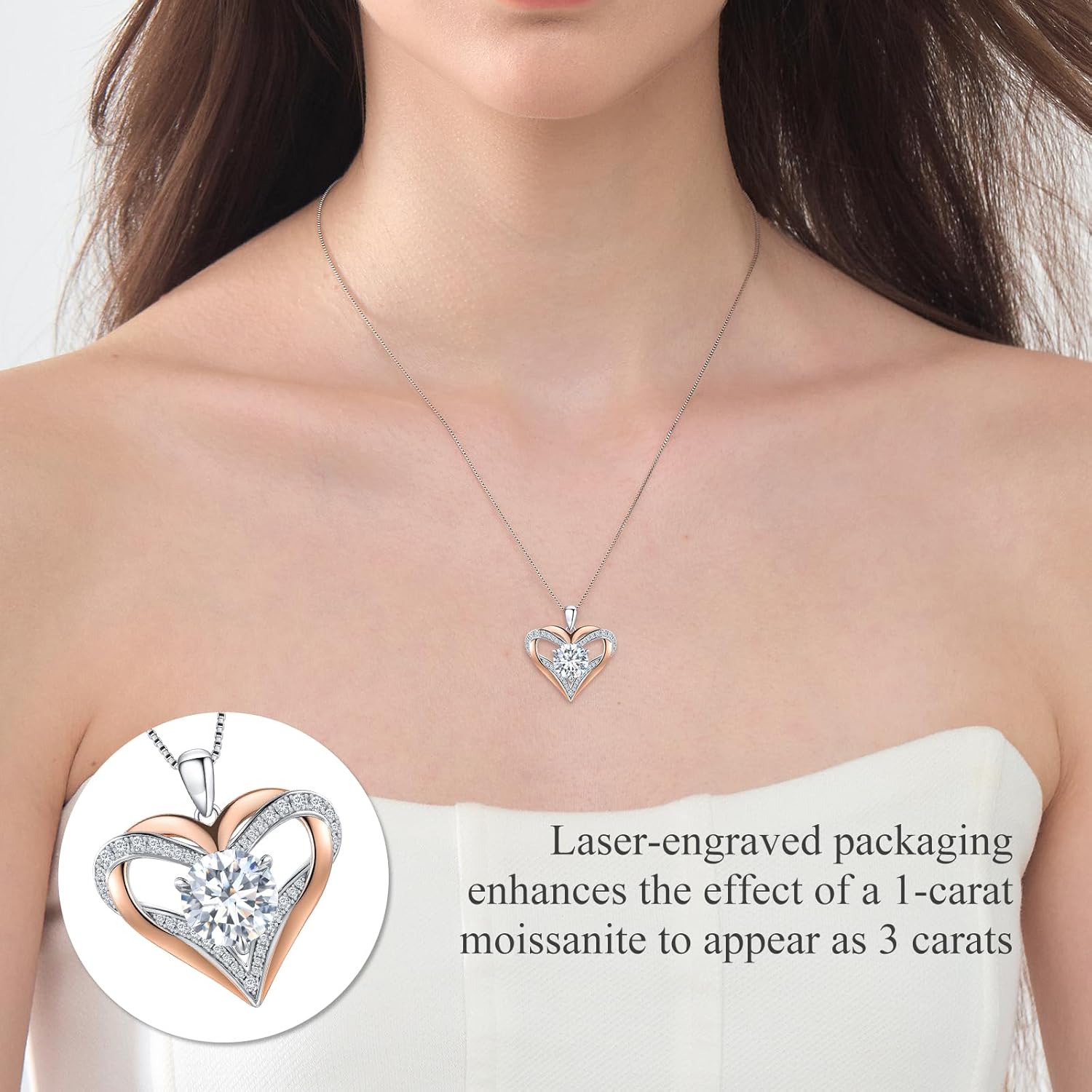Moissanite Heart Pendant Necklaces for Women, 1-3 Carat Moissanite 925 Sterling Silver Necklace,Engraved 'I LOVE YOU' Gift for Wife Mom ,Ideal Anniversary Birthday Christmas Valentine Engagements Mothers Day Jewelry Gifts for Mom Wife Girlfriend Daughter Her - Image 2