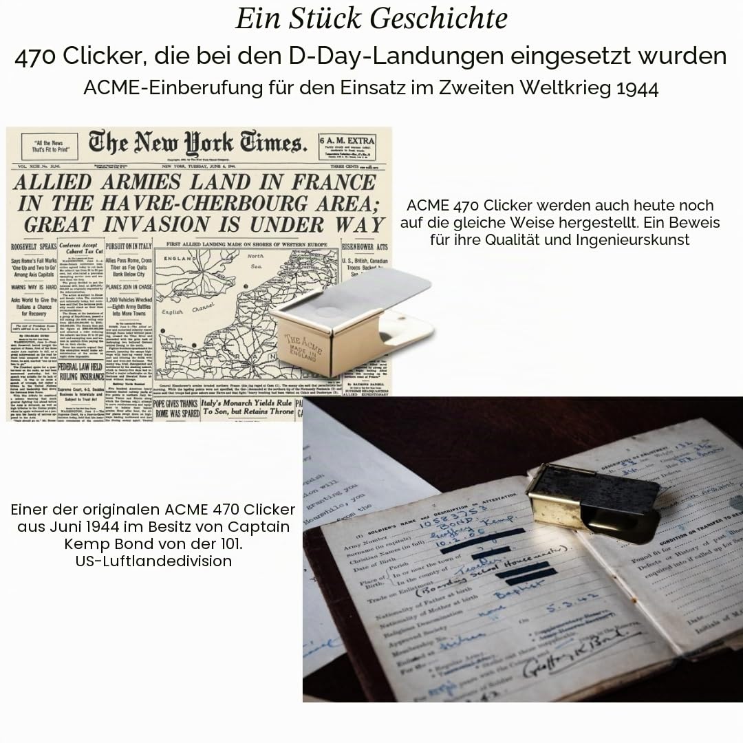 ACME Clicker No. 470 mit Lederband | Klicker für Hundetraining | Auch für Kommunikation mit Delfinen geeignet (Antique Brass)