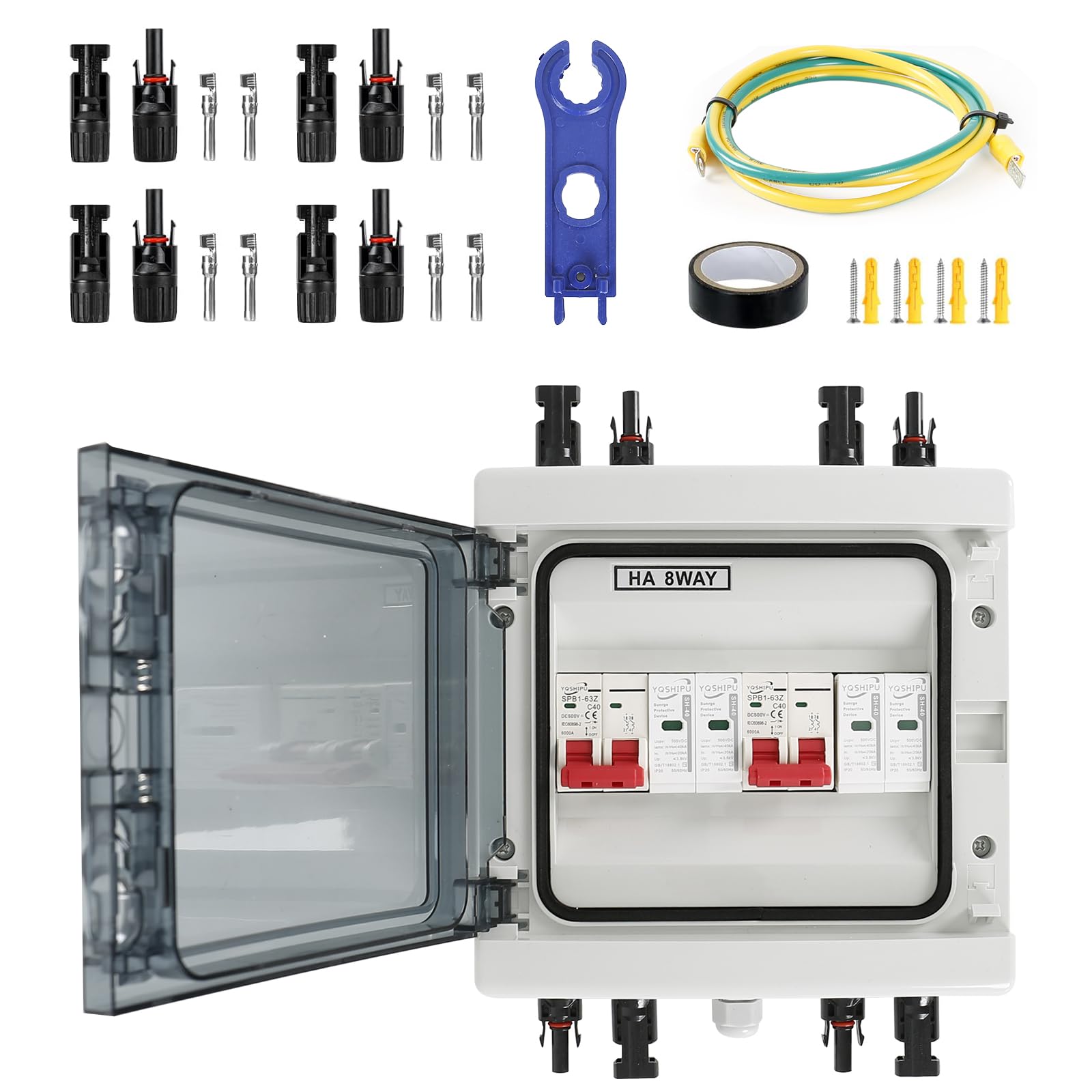 Überspannungsschutz PV, Überspannungsschutz PV Anlage, Blitzschutz PV, DC Überspannung 500V/40A, PV Anschlusskasten 2 in 2 out, PV Circuit Breaker Solar Anschlusskasten, Trennschalter Solar