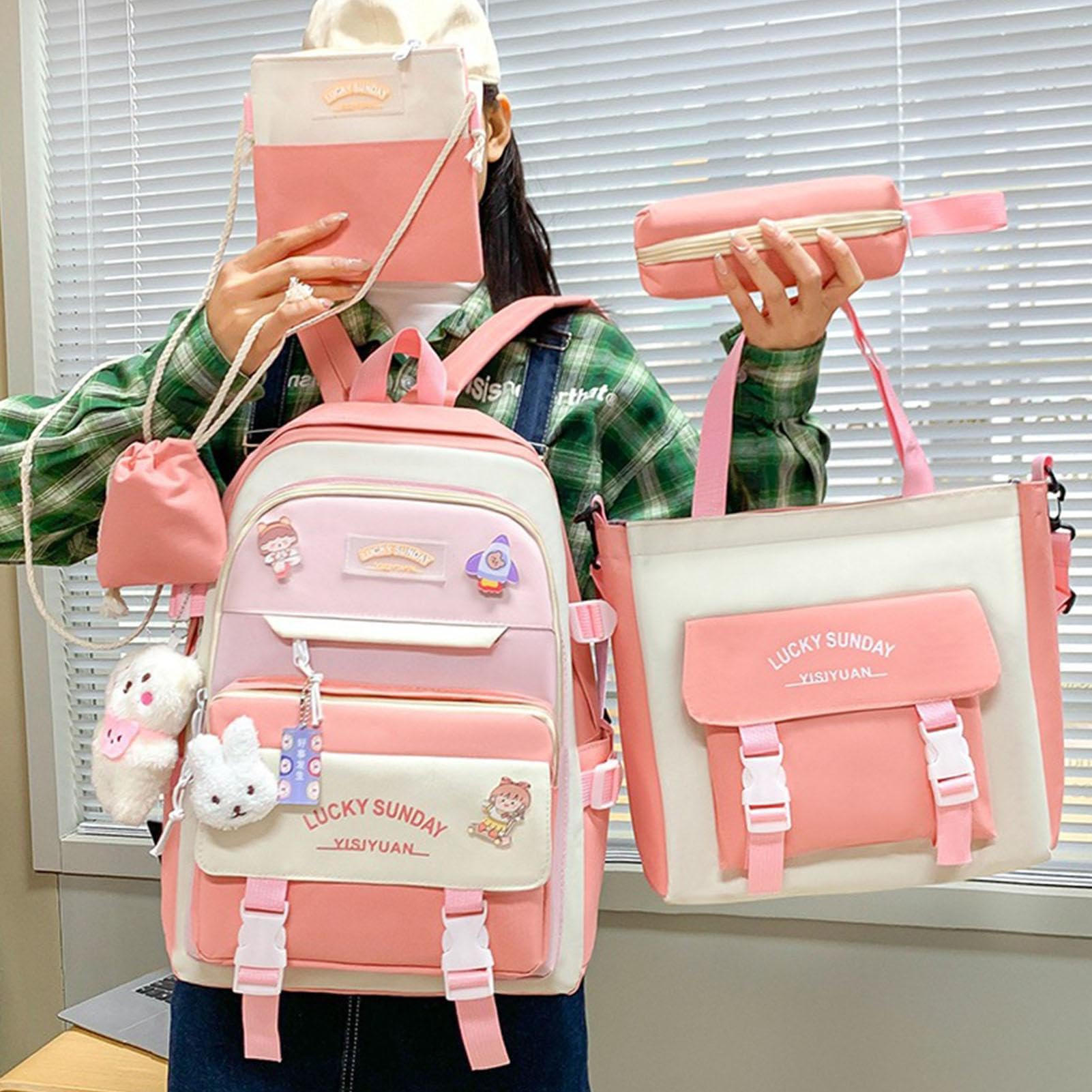 Generisch Juego de mochila escolar para adolescentes, juego combinado para mochilas de lona, mochila escolar para niños, niñas, adolescentes y estudiantes