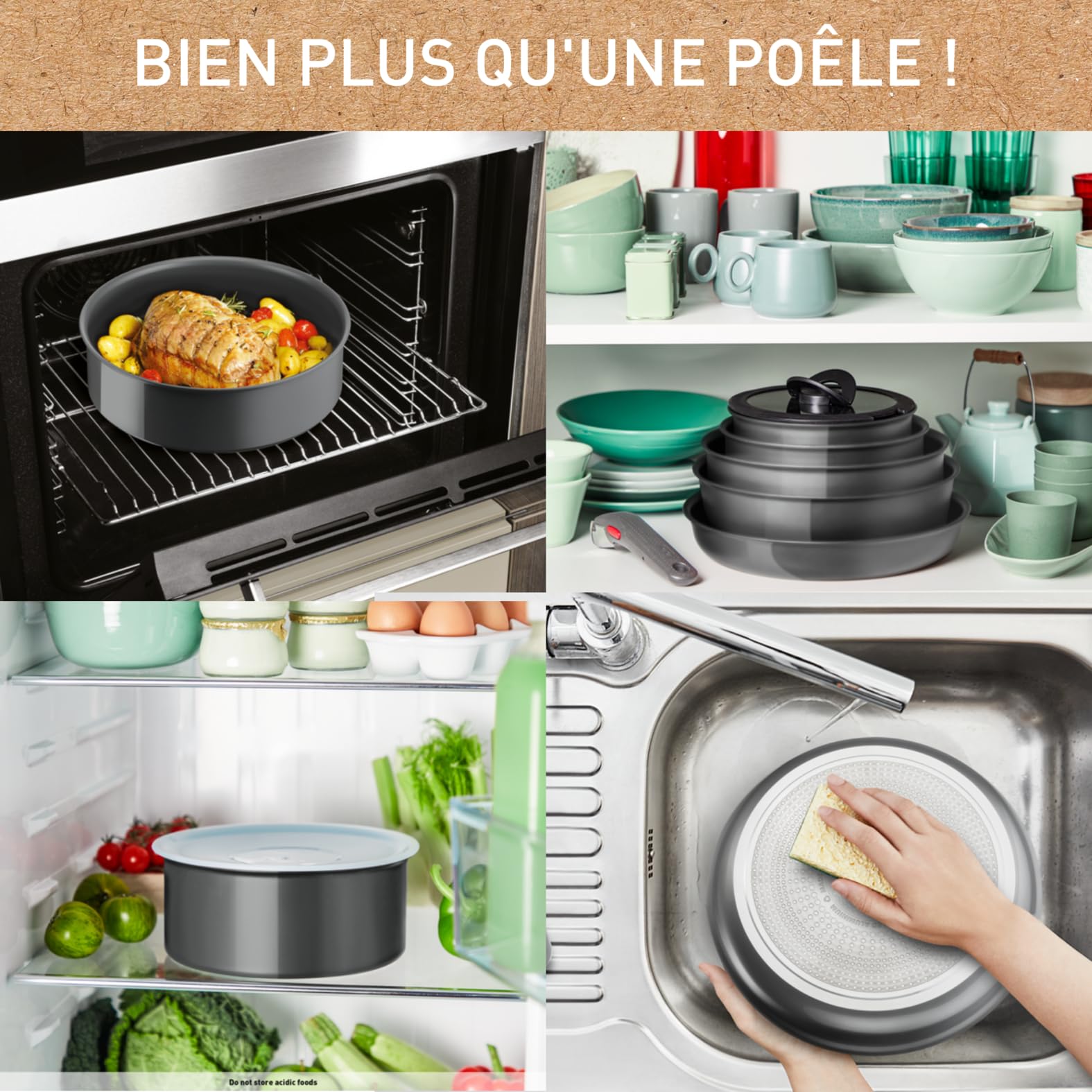 Tefal Ingenio Lot de 4 pièces, Casseroles 16/18/20 cm + poignée amovible gris Hippo Basic, Induction, Revêtement céramique antiadhésif, Recyclé, Fabriqué en France, Renew L2609402