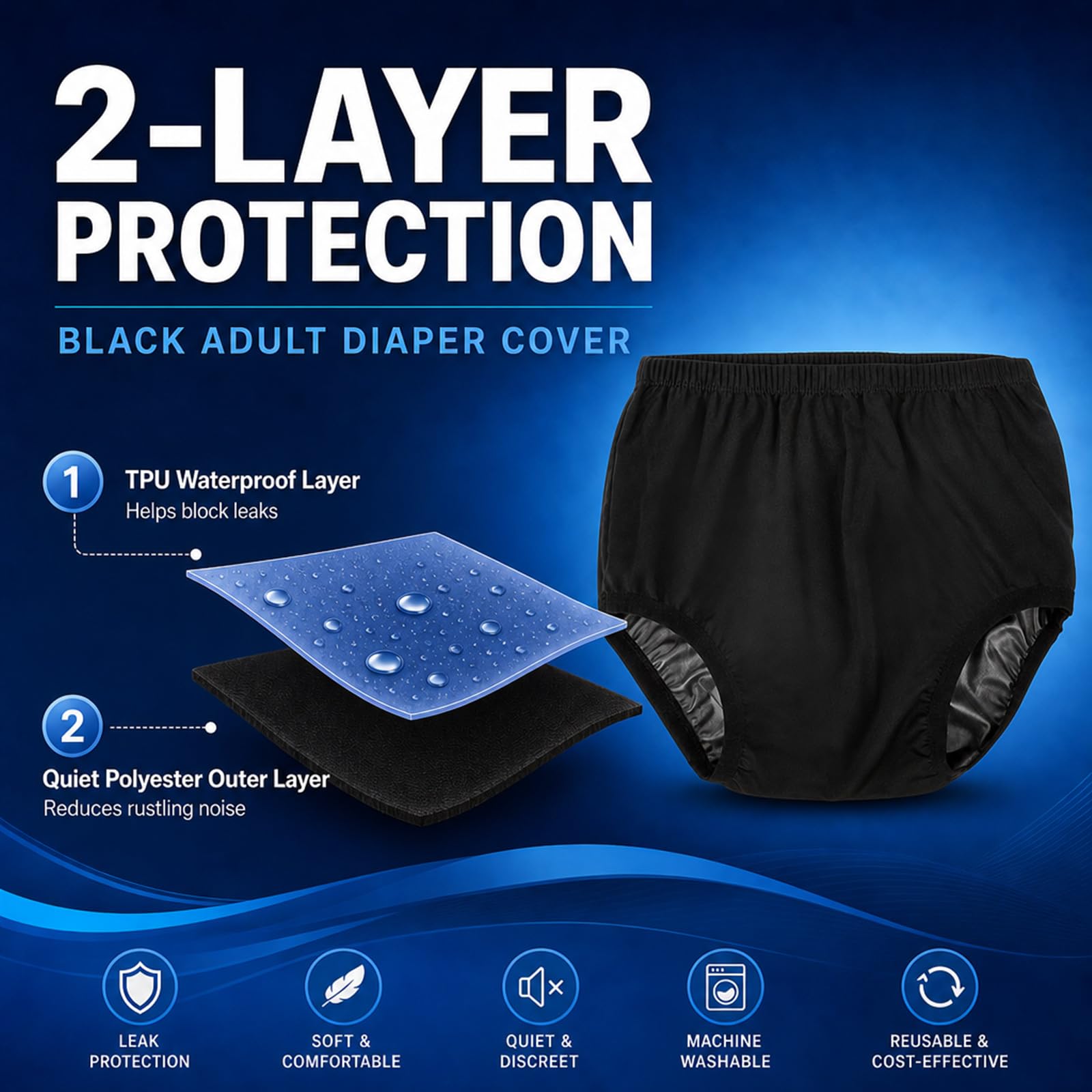 Couvre-couche en tissu pour adulte pour incontinence, pantalon actif imperméable et étanche en latex, silencieux, réutilisable, lavable (sans coton à l'intérieur, L)