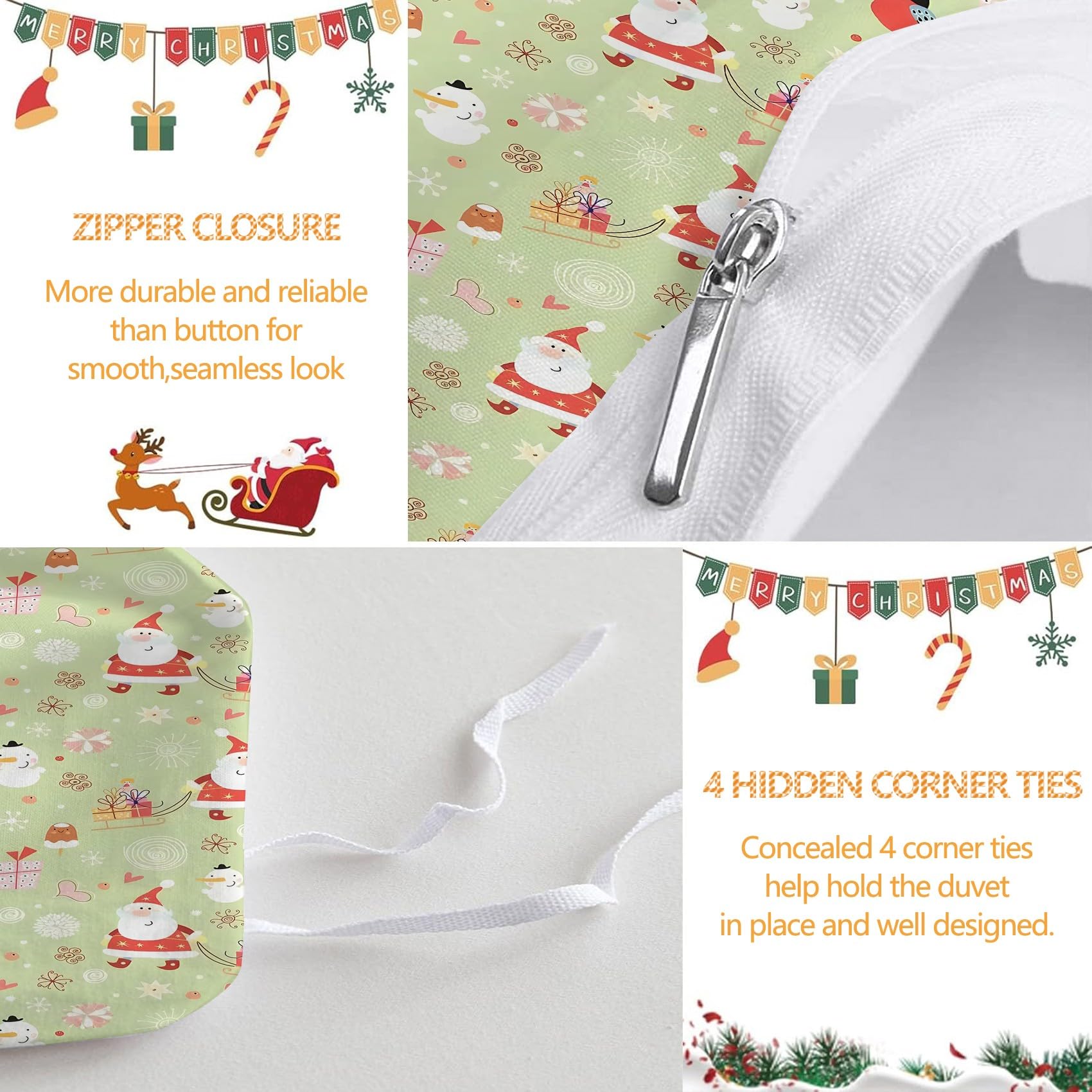 Poszwa na kołdrę 220 x 240 SapindeChristmas Komplet pościeli na Boże Narodzenie, poszewka na kołdrę z mikrofibry i 2 poszewki na poduszki 65 x 65 cm, z zamkiem błyskawicznym