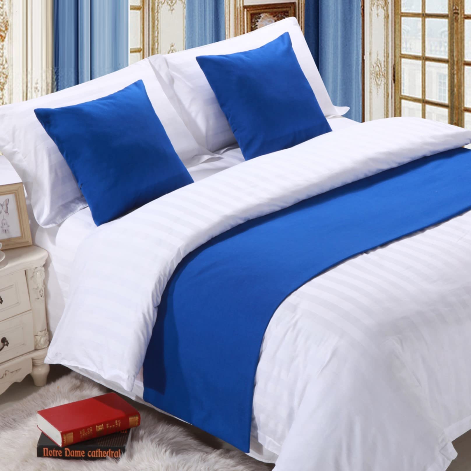 Bed Runner for Foot of Bed Bed Linen Bedspread Solid End Towel Cover Bedding Protection Bed Scarf for Hotel Bedroom Decor, Blue 50 * 260cm