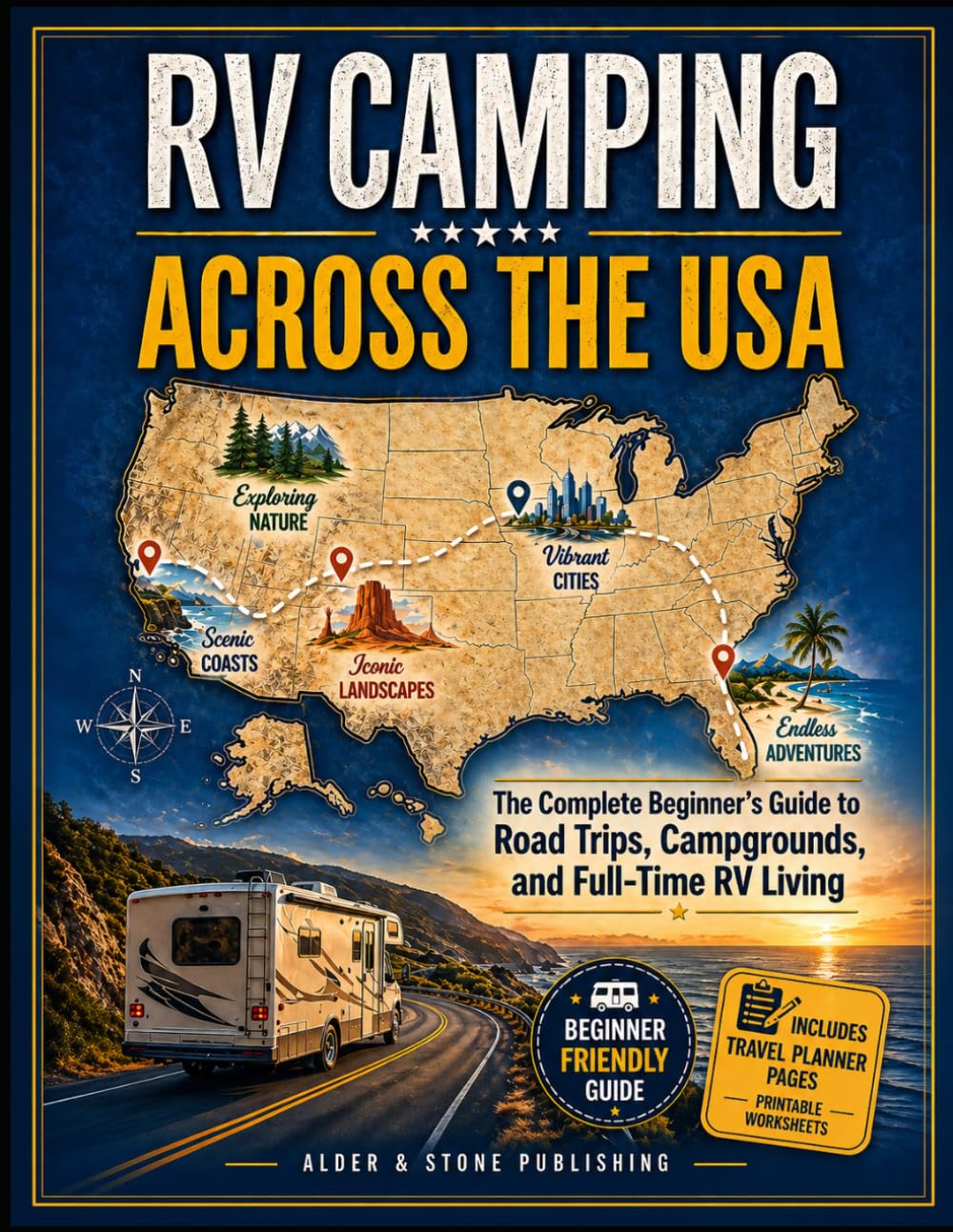 RV CAMPING ACROSS THE USA: The Complete Beginner’s Guide to Road Trips, Campgrounds, and Full-Time RV Living (American Road Adventures)