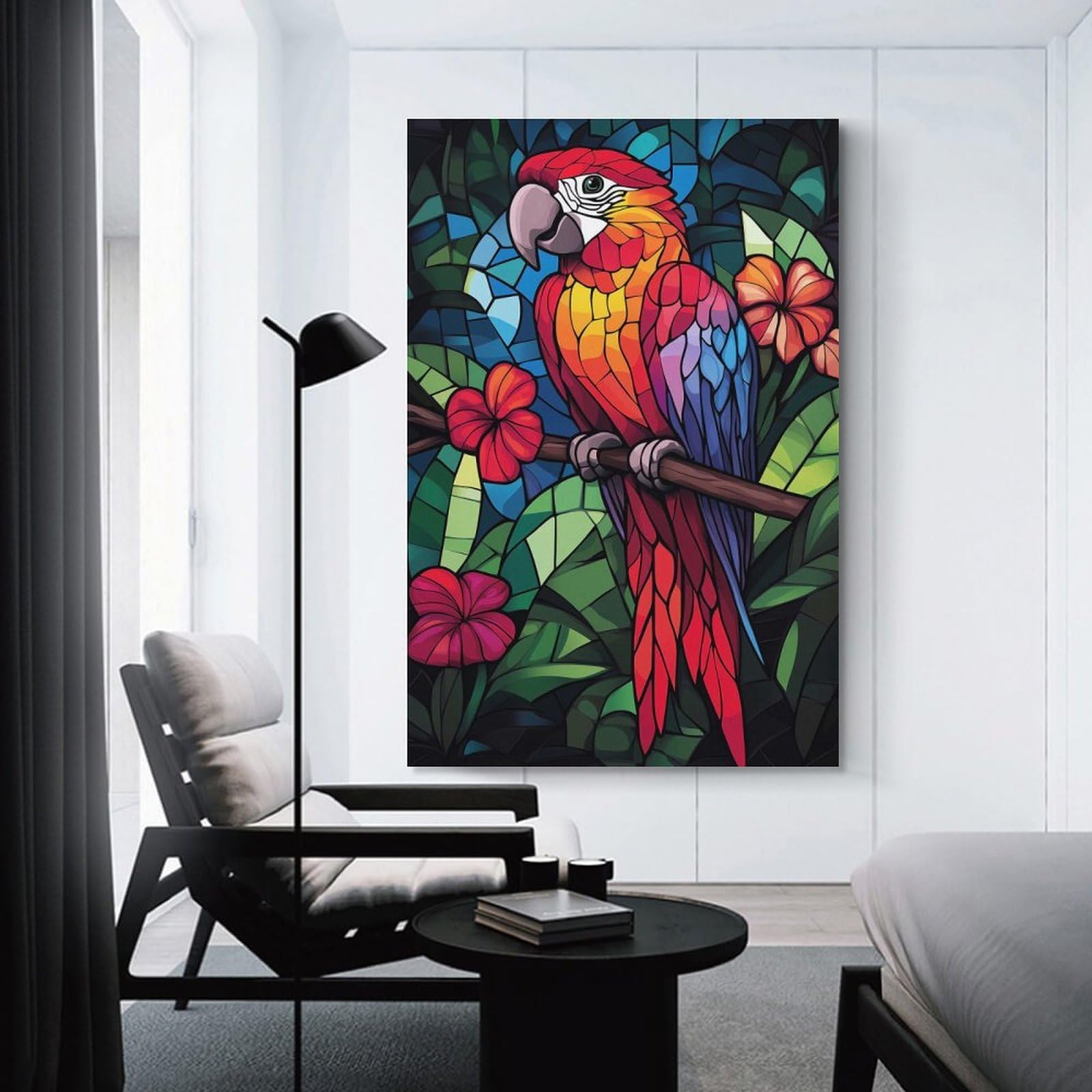 Junmoney Wall Art Print Stained Glass Parrot(2), 20x30inch(50x75cm), for Hallway, Bedroom Or Modern Interiors, Thoughtful Wall Decor for Art Lovers