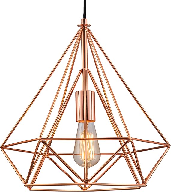 KARMIQI Industrial Ceiling Pendant Light, E27 Rose Gold Ceiling Hanging Lamp Shade Metal Cage Pendant Light Adjustable for Kitchen Bar Cafe
