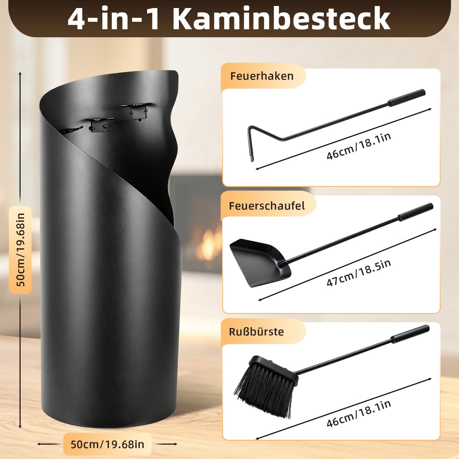 Kaminbesteck 4-TLG.Modernes Ofenbesteck Set